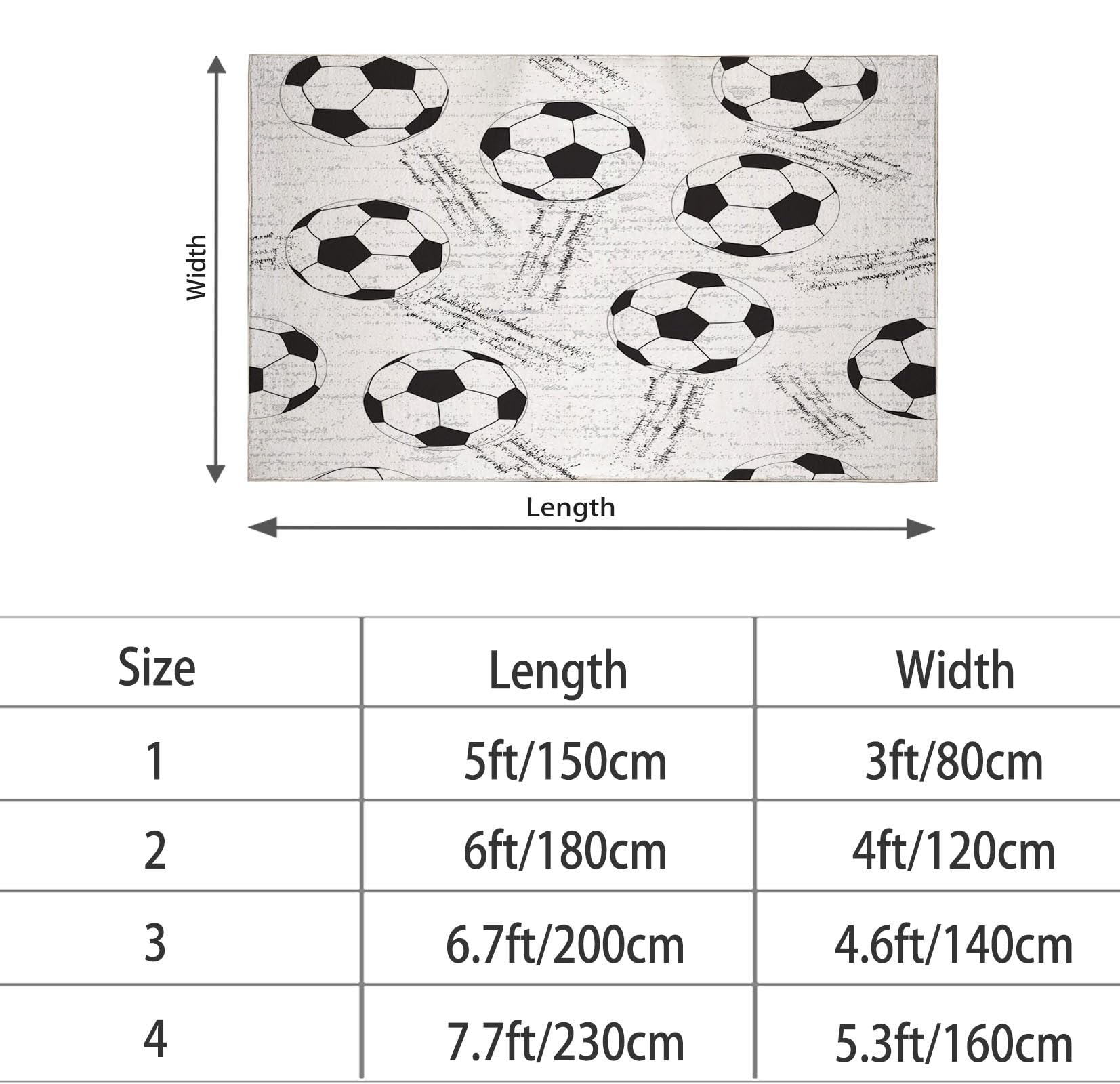 Luxus Soft Flauschiger Area Teppich 80cm x 150cm Indoor Shaggy rutschfeste Teppiche Schwarz-Weiß-Fußball Design Wohnkultur für Wohnzimmer Schlafzimmer Kinderzimmer Wohnzimmer