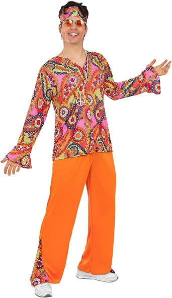 Funidelia vrolijk hippiekostuum voor mannen jaren 60, hippie, flower power, decennia - kostuum voor volwassenen en leuke accessoires voor feesten, carnaval en Halloween