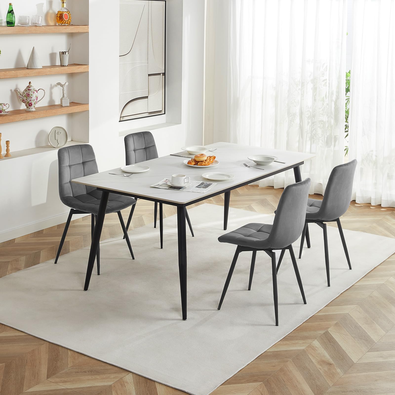 EUGAD Esszimmerstühle drehbar 4er Set, für Esszimmer Küche Wohnzimmer, Küchenstühle gepolstert mit Rückenlehne Samtbezug, mit Metallbeinen, 150 kg belastbar, Dunkelgrau