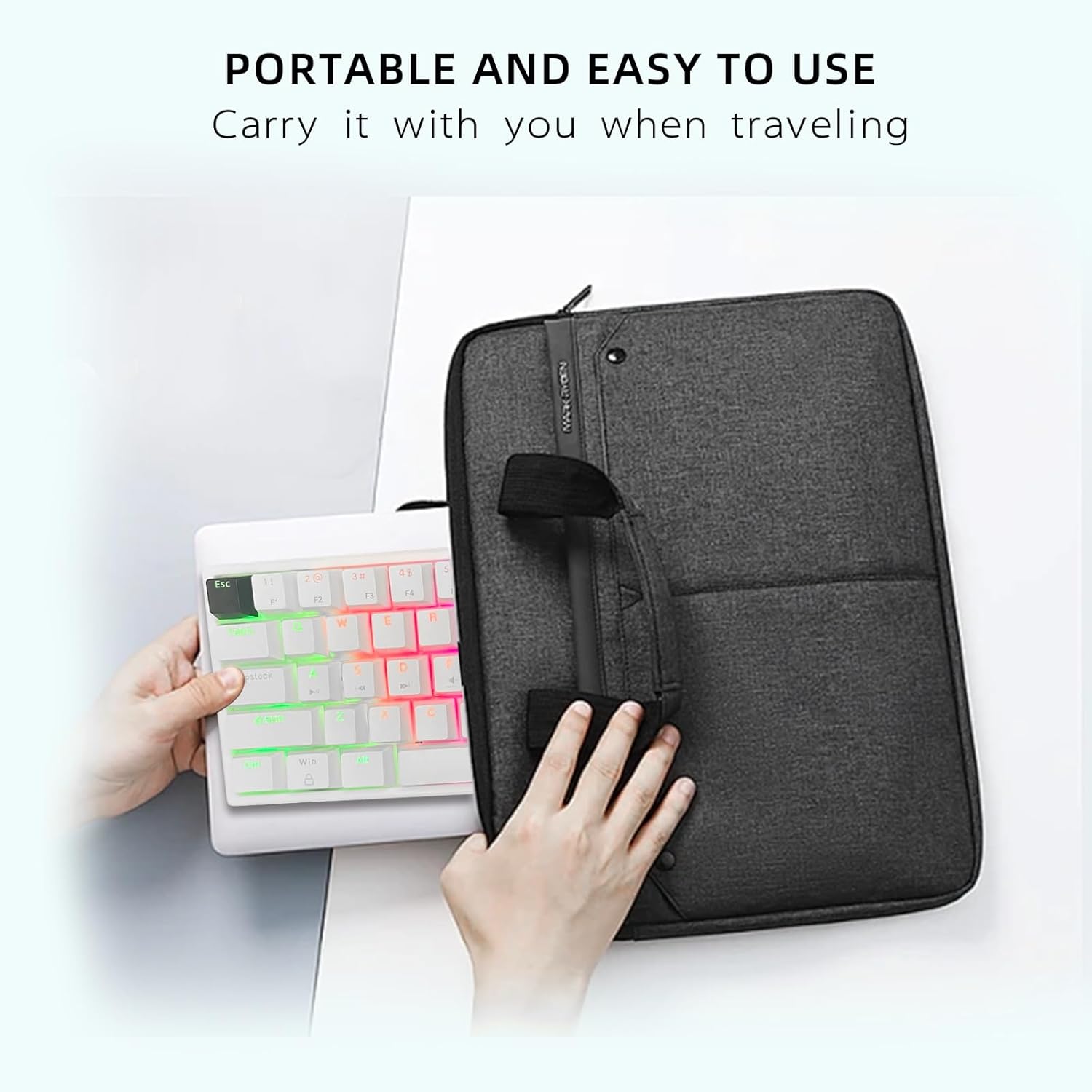ONE-UP Portable 60% Mechanical Gaming Keyboard LED Backlit Compact 61 Keys Mini Wired Office Keyboard with Blue Switch PBT Keycaps for Windows Laptop PC Mac.（White/Black）