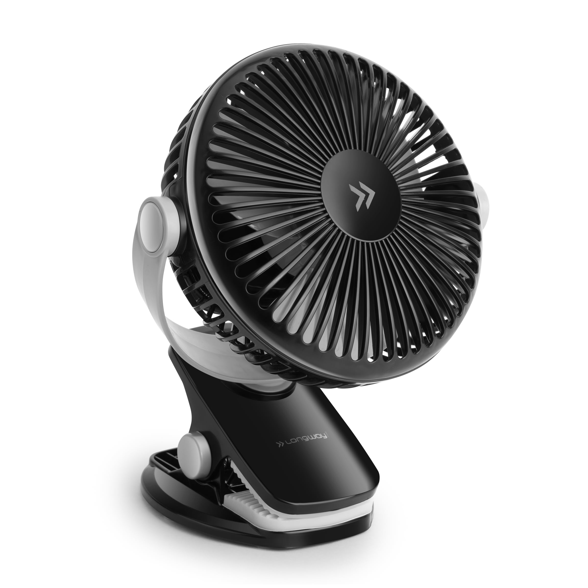 longway clipzy portable rechargeable clip fan with 360° rotation | 3 speed control | bldc motor | type-c charging | silent operation table fan for home, office & travel | 1 year warranty (black)