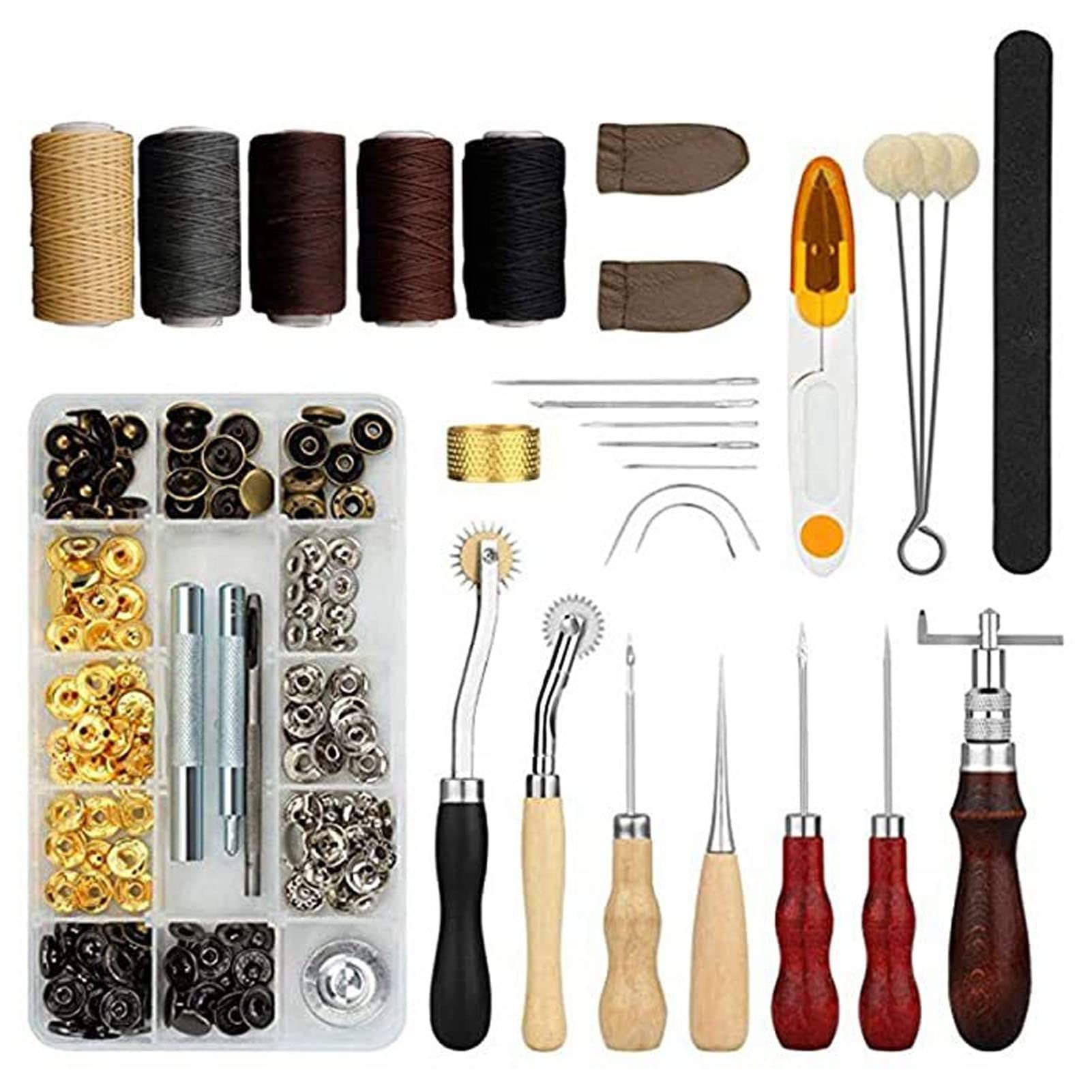 Herramientas para Trabajar Cuero, Kit de Herramientas para Cuero de Acero con Alto Contenido de Carbono, 16 Modelos, 28 Piezas, Kit Profesional para Manualidades en Cuero, para Punzonar