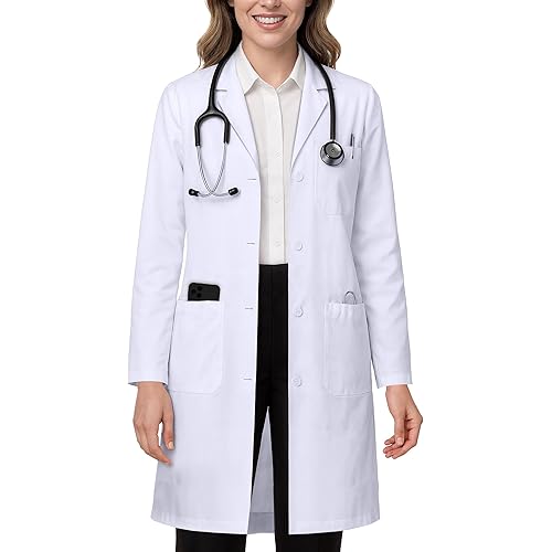 NY Threads Professional White Lab Coat for Women, Long Sleeve Medical Coat