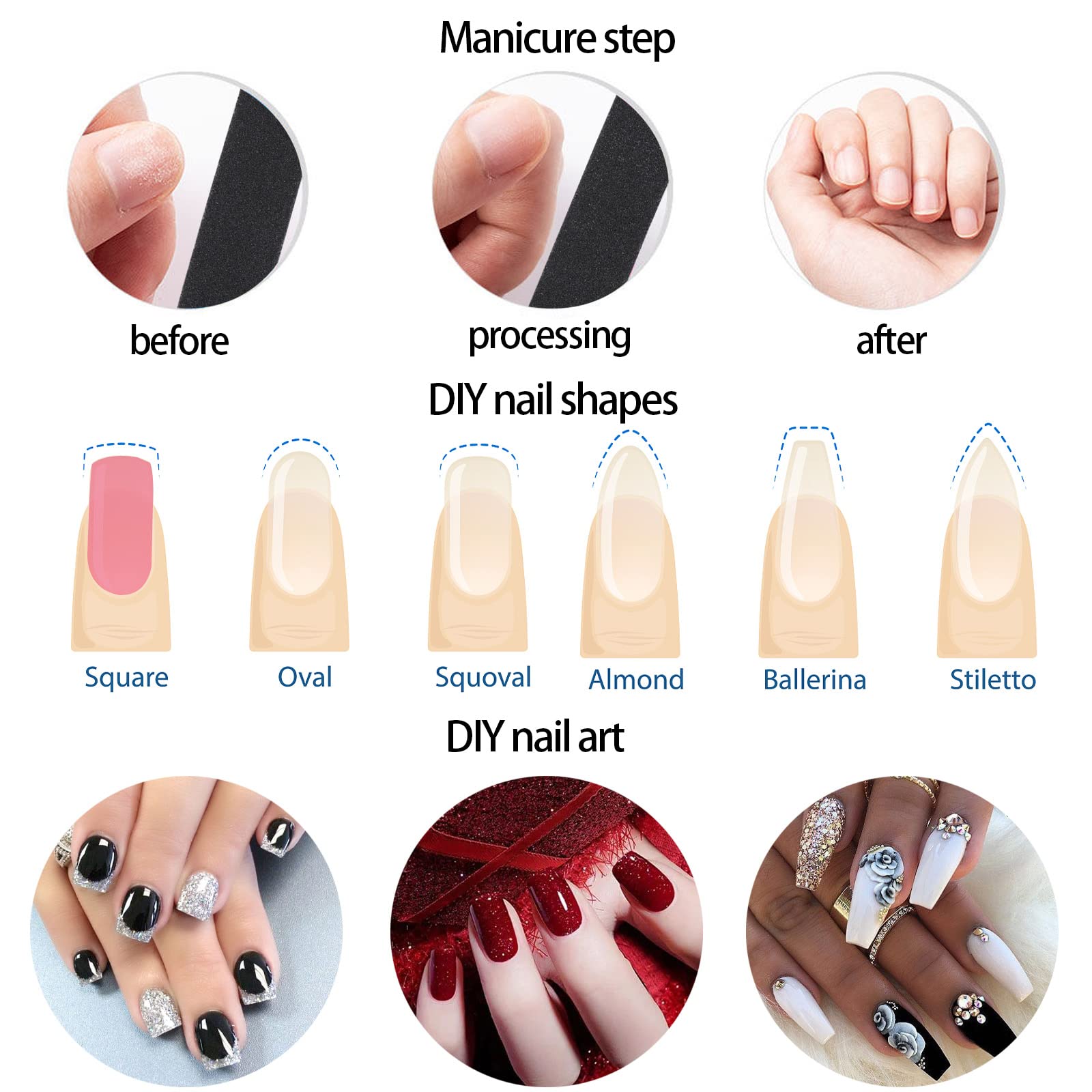 400-teiliges Nagelfeilen-Set, 200 Mini-Nagelfeilen, Körnung 180/240, 200 orangefarbene Nagelstäbe, Pediküre, Holznagelhautschieber