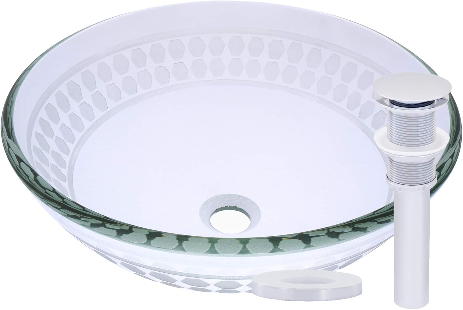 Miseno MNO-851 Circular 16-1/2" Tempered Glass Vessel Bathroom Sink - Polished Chrome Drain