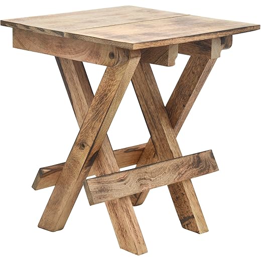 Handcrafted Wooden Folding Stool Table - Teak Finish