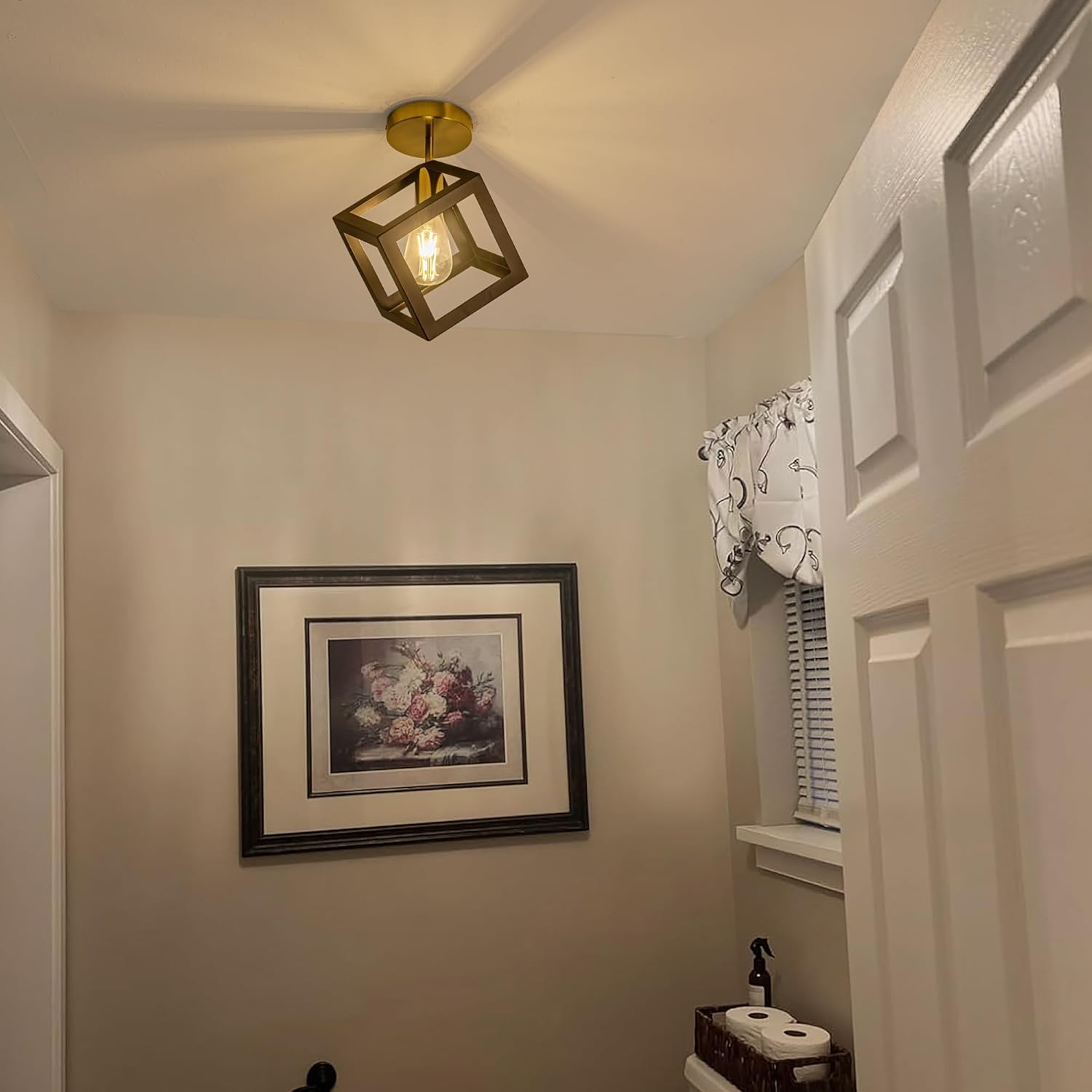 Modern Flush Mount Ceiling Light Fixture, Metal Frame Light Fixture,Black and Gold Finish, 9x9x13inches,for Entryway Porch Hallway Stairway Garage Living Room Dining Room Balcony
