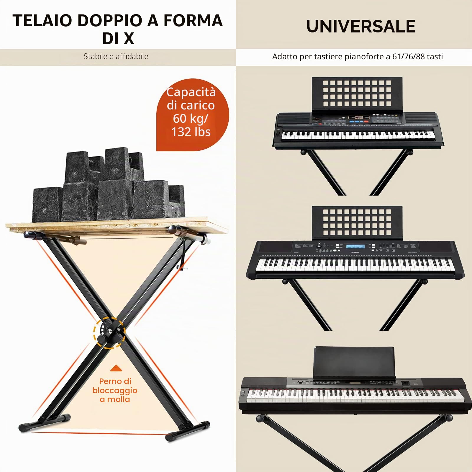 CAHAYA Supporto Tastiera Musicale a Forma di Doppio X Supporto Tastiera Elettronica con 5 Livelli di Altezza Regolabile per Pianoforte Digitale di 61 76 88 Tasti Modello CSK0245