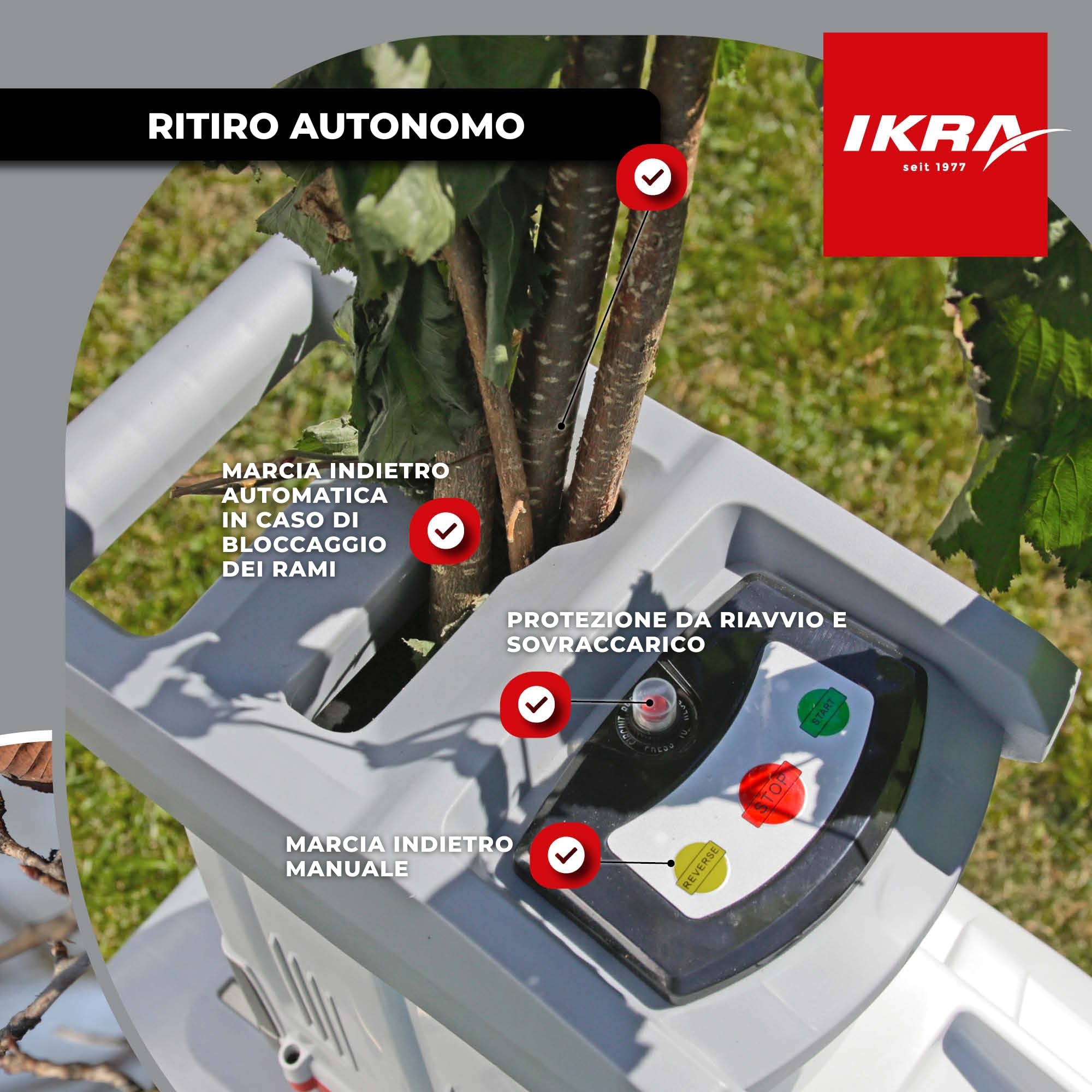 IKRA trituratore elettrico ILH 3200 A - silenzioso, robusto, a bassa manutenzione, potente 3200 W, spessore dei rami fino a 44 mm