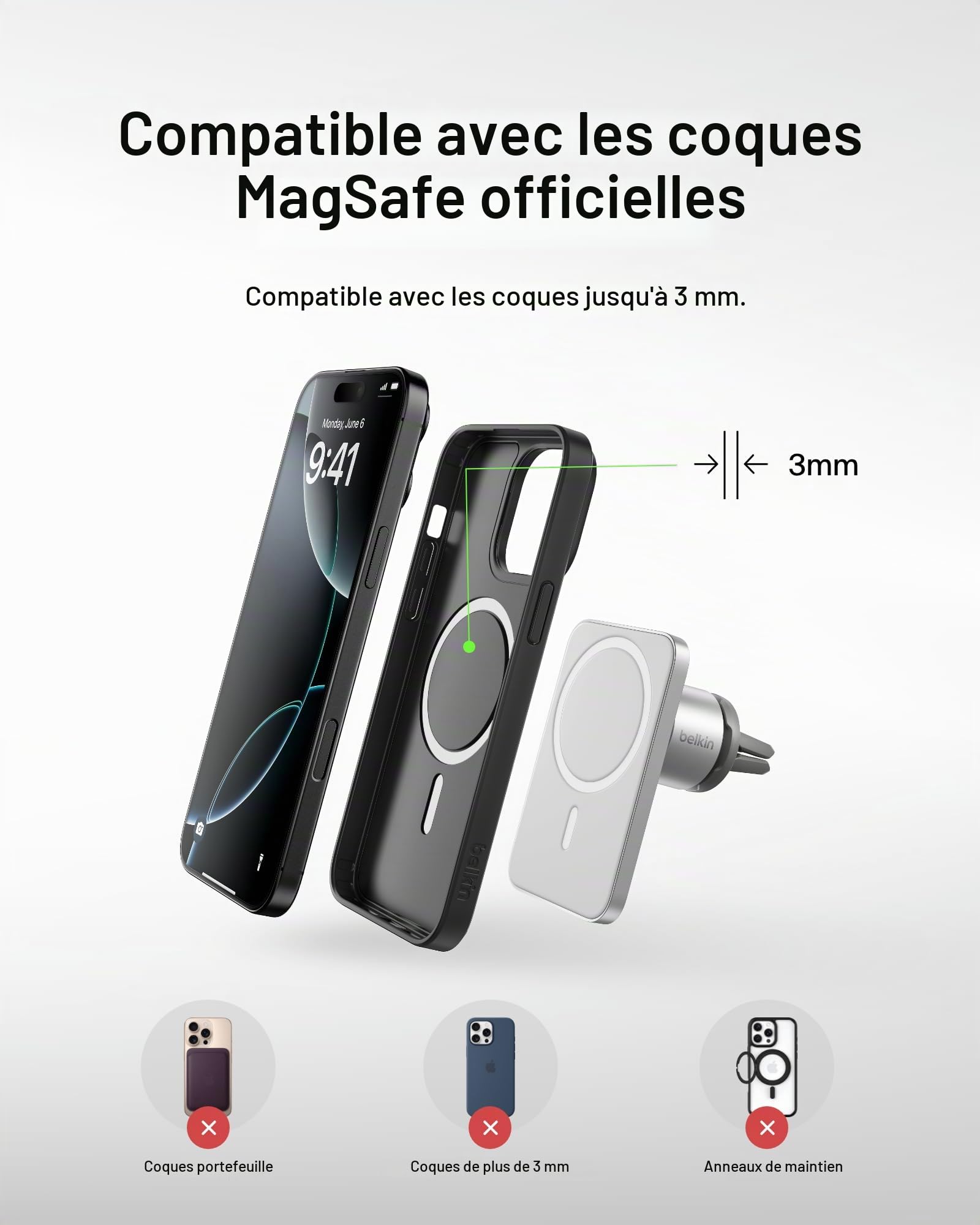 Belkin MagSafe Pro-MagSafe Support de téléphone magnétique pour iPhone 14, iPhone 13, iPhone 12 Pro Max, Pro, modèles Mini (renouvelé de qualité supérieure)