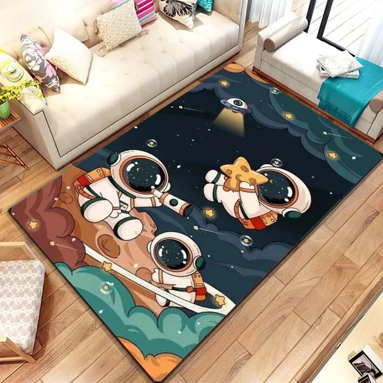 Tapis astronaute enfant 100x150 cm en flanelle de polyester souple antidérapant pour chambre