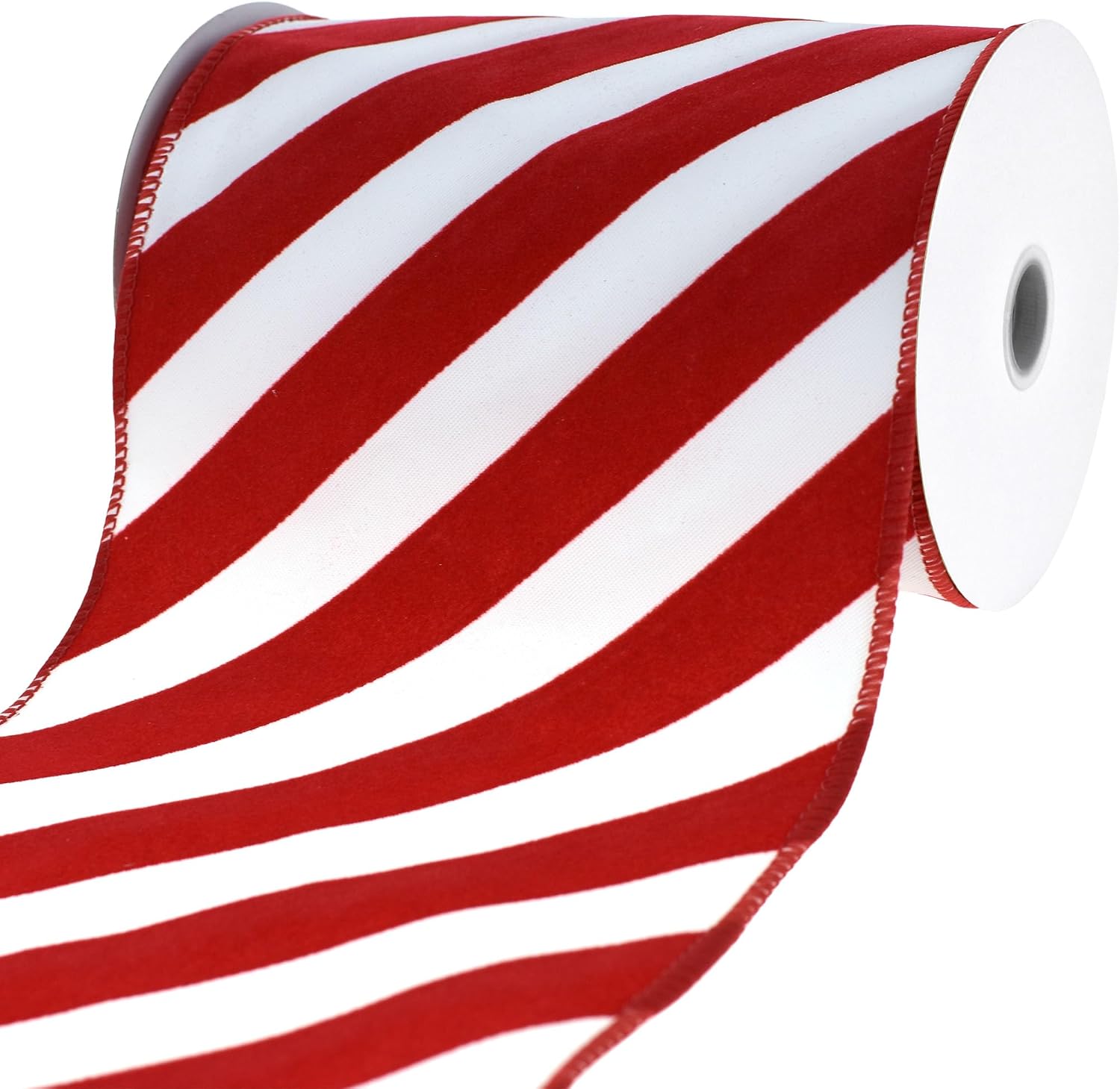 Homeford Christmas Candy Cane Grand Velvet Outdoor Wired Ribbon, 6-inch, 10-Yard, Red/White