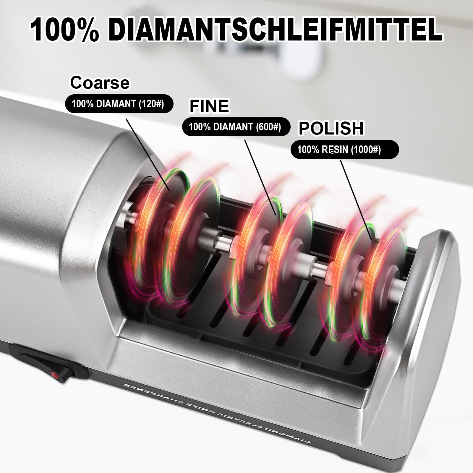 Herboom Elektrischer Messerschärfer, 3-Stufen Messerschärfsystem mit Diamant