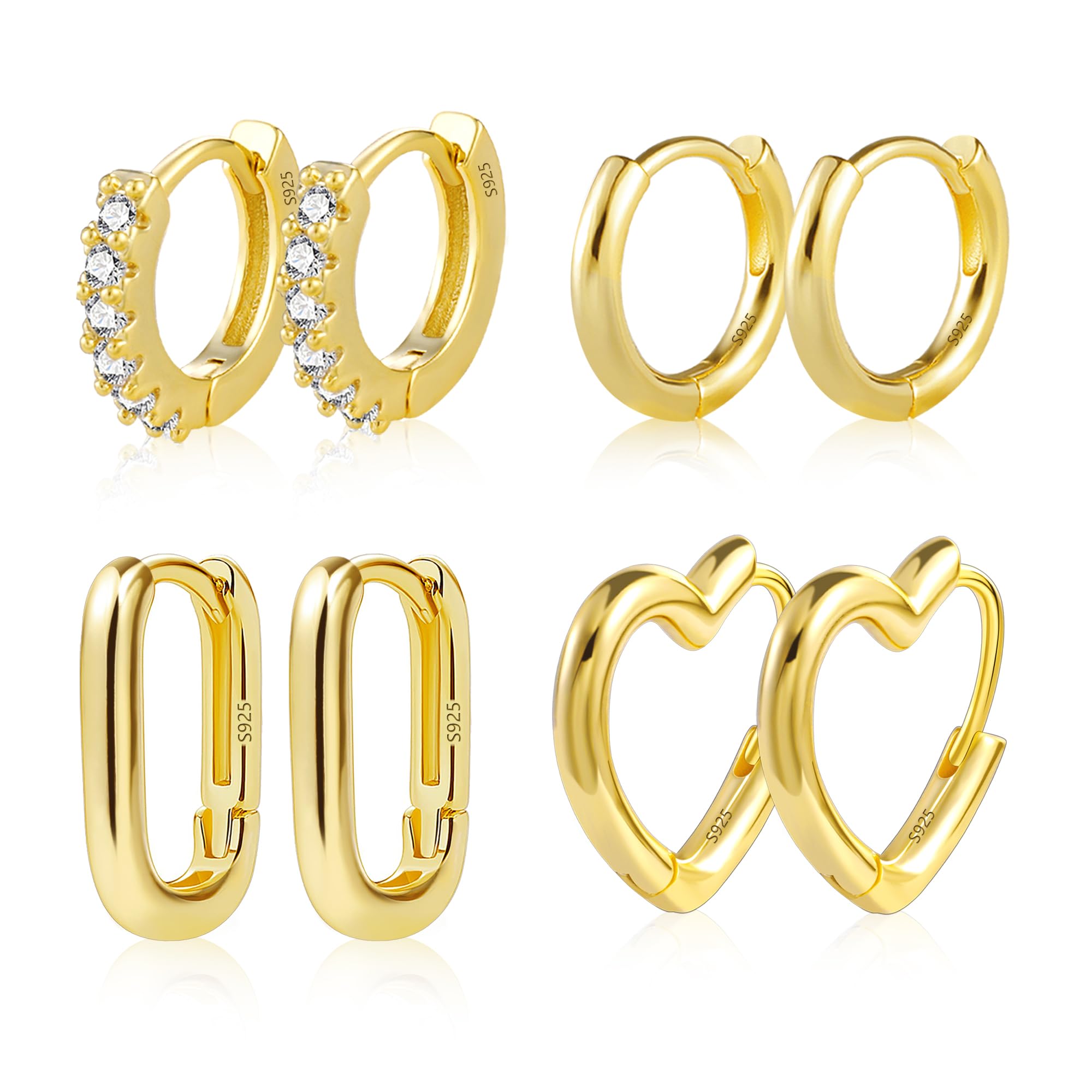 ALEXCRAFTPendientes de aro de oro para mujer, 4-6 pares de pendientes pequeños de cartílago chapados en oro de 14 quilates S925, hipoalergénicos, adecuados para múltiples piercings, mujeres, niñas y hombres