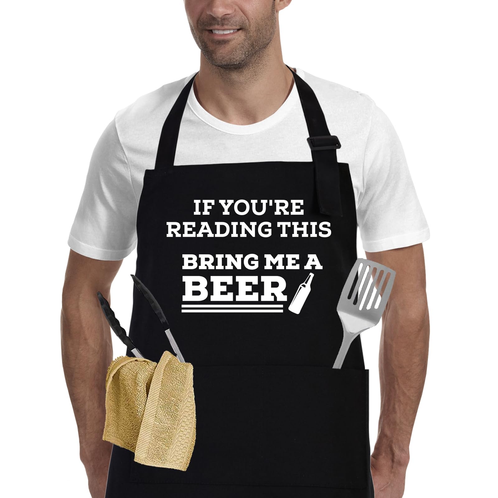 If You're Reading This Bring Me A Beer, Adjustable Barbecue Cotton Aprons for Men, Gifts for Fathers Day, Funny Gifts for Men, Dad, Uncle, Husband, Boyfriend, Birthday Gifts for Men