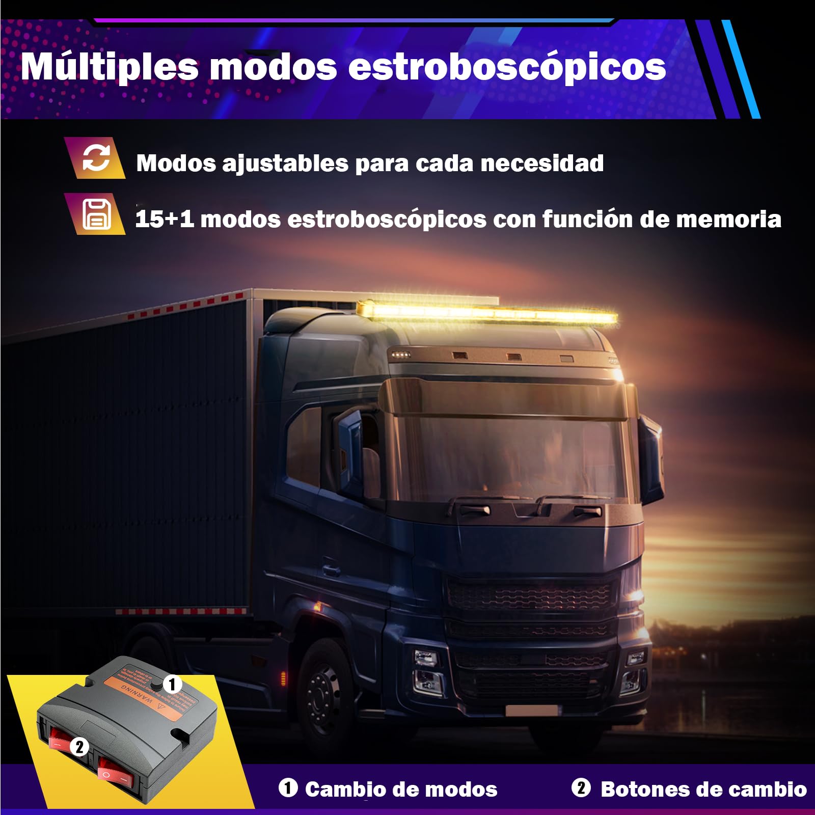 Luz LED de advertencia intermitente de 130 cm – 96 ledes 3000 K 3000 K barra de luz para coche 12 – 24 V intermitente de emergencia, quitanieves, barra de luz IP65 con cable de 3,8 m