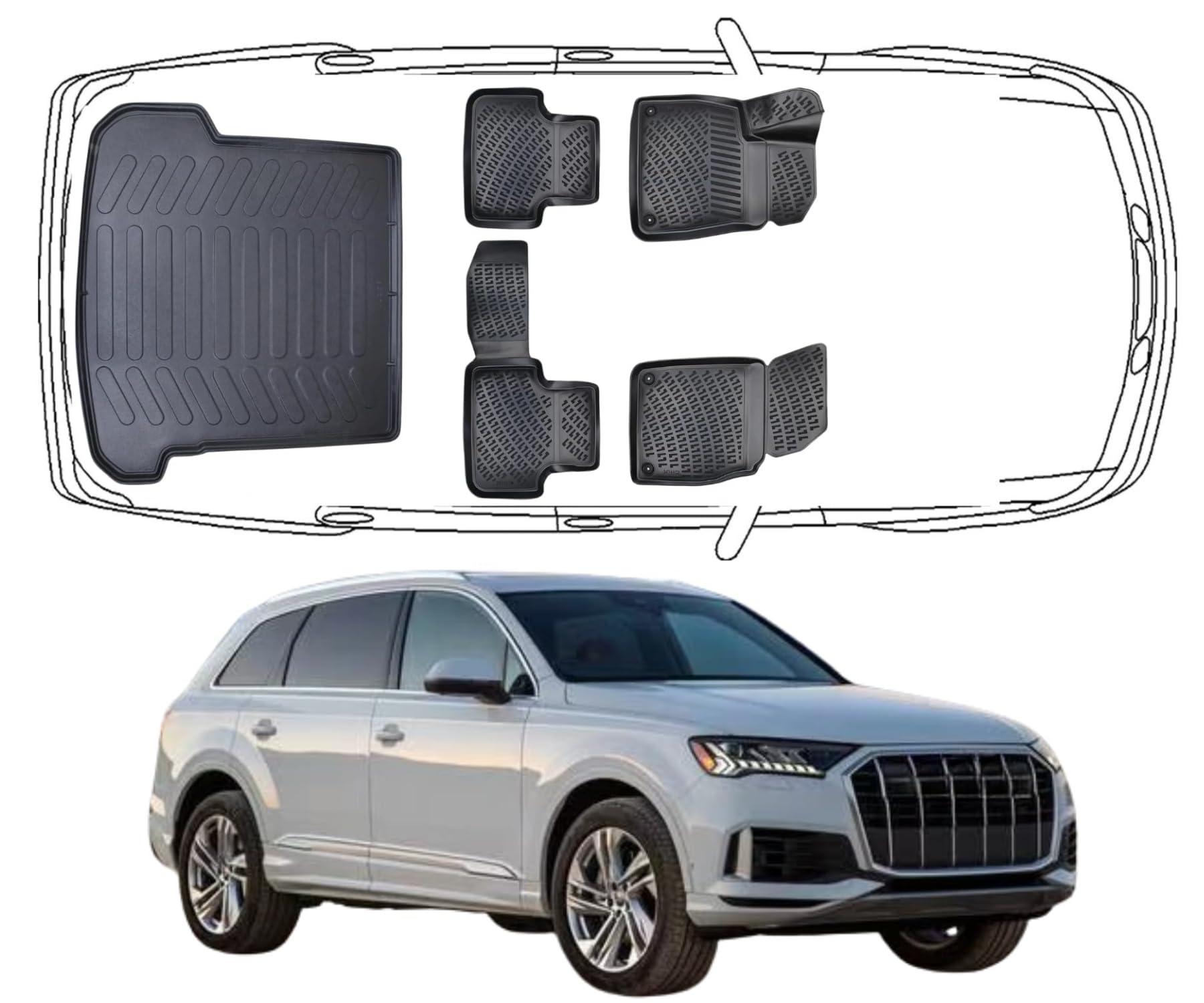 Trimak 3D Fussmatten & Kofferraumwanne für Audi Q7 4M ab 2016 | Gummimatten & Kofferraummatte aus TPE Gummi, Passgenau, Wasserdicht, Hoher Rand, Rutschfest, Leicht zu Reinigen