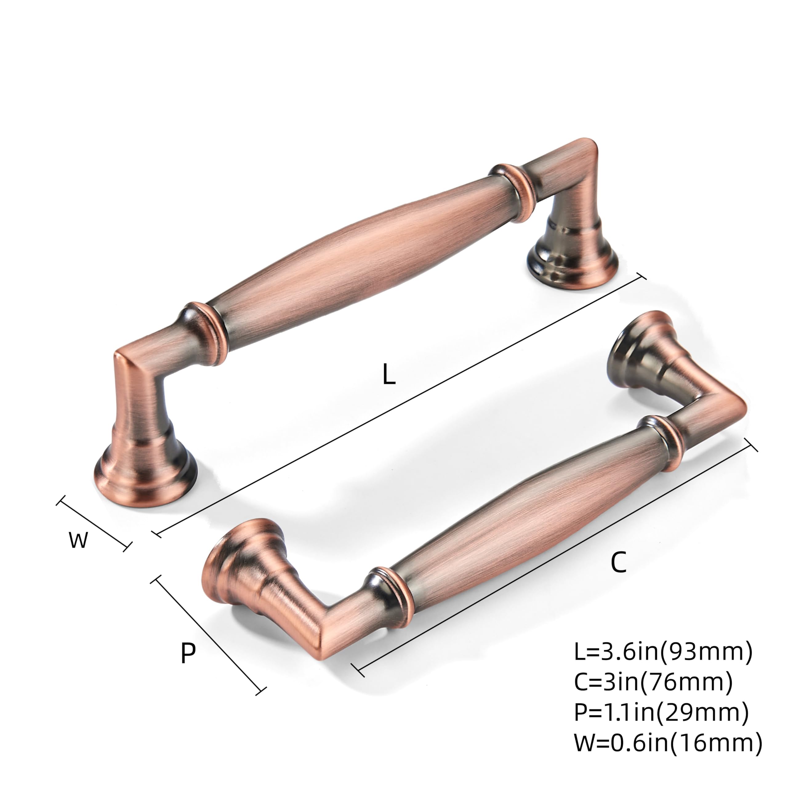 KHTUMEWARE-299 Brushed Antique Copper Cabinet Pulls CTC 3 in (76 mm) 2-Pack in Brushed Antique Copper — KHTUMEWARE