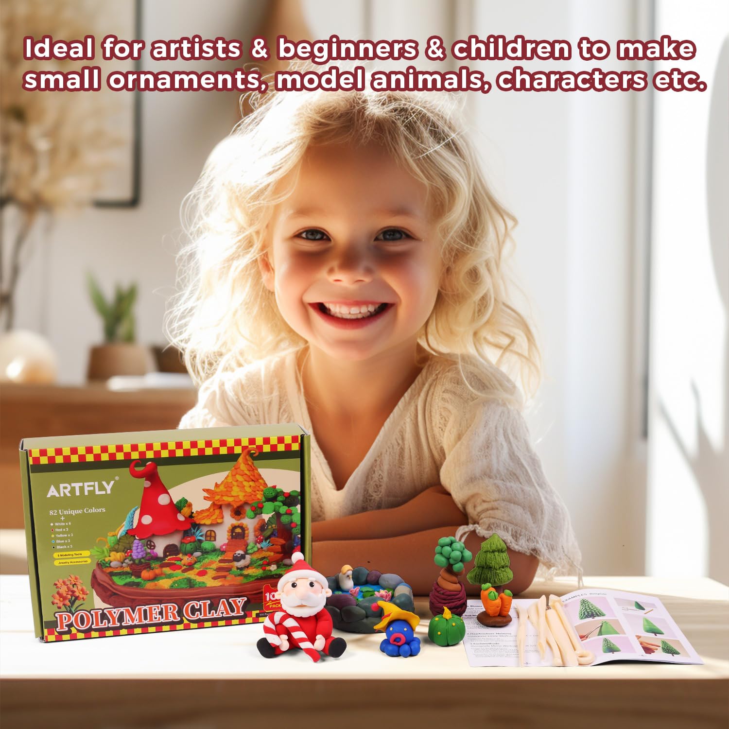 ARTFLY Pâte Polymère, kit de 100 couleurs, 82 couleurs uniques et couleurs extra basiques, avec outils de sculpture et accessoires de bijoux, excellent cadeau pour les enfants et les adolescents.
