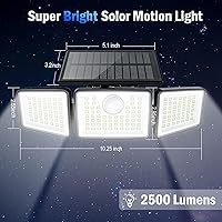 Vista 8 de 2500LM Solar Lights Outdoor with Motion Sensor,3 Head 270° Wide Angle Street Area Lights, IP65 Waterproof Security Lighting with 3
