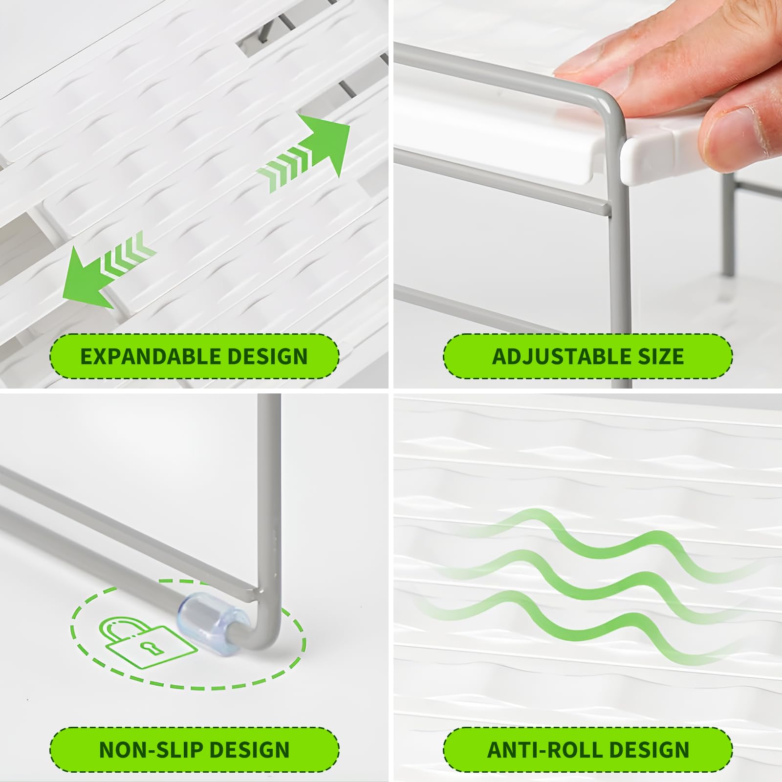 Raxfekro Organizador de botellas extensible para frigorífico, armario y cocina, con compartimentos ajustables para botellas de agua, termos y bebidas (26,5 – 42 cm) — view 3