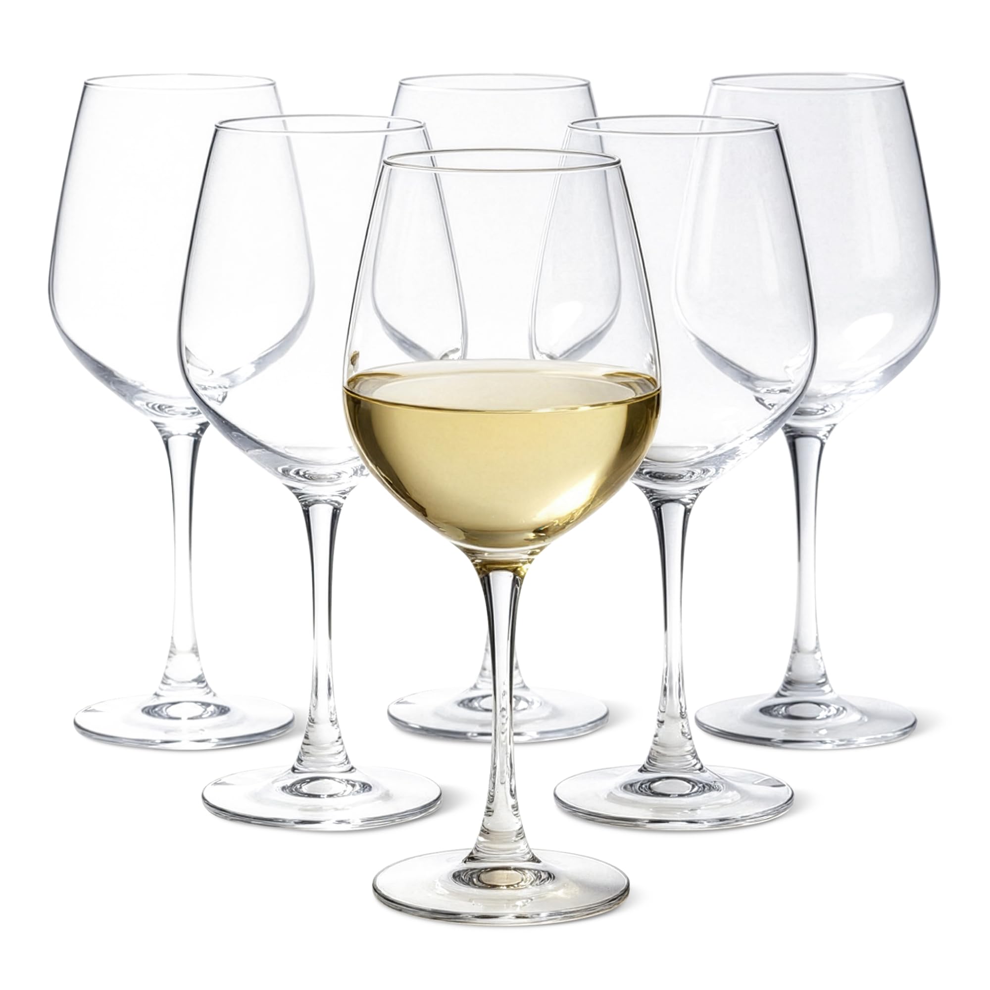 Amazon Basics Stemmed White Wine Glasses, 6-Piece Set, 354.9 ml, Dishwasher-Safe