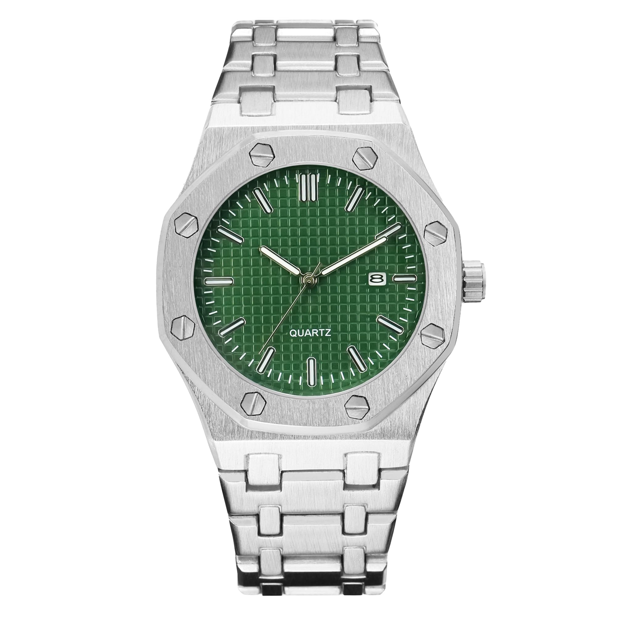 BARAMONMen's Watches, Royalty Stainless Steel Quartz Movement Date Male Clock Waterproof Luminous Hands Casual Business Wrist Watches for Men