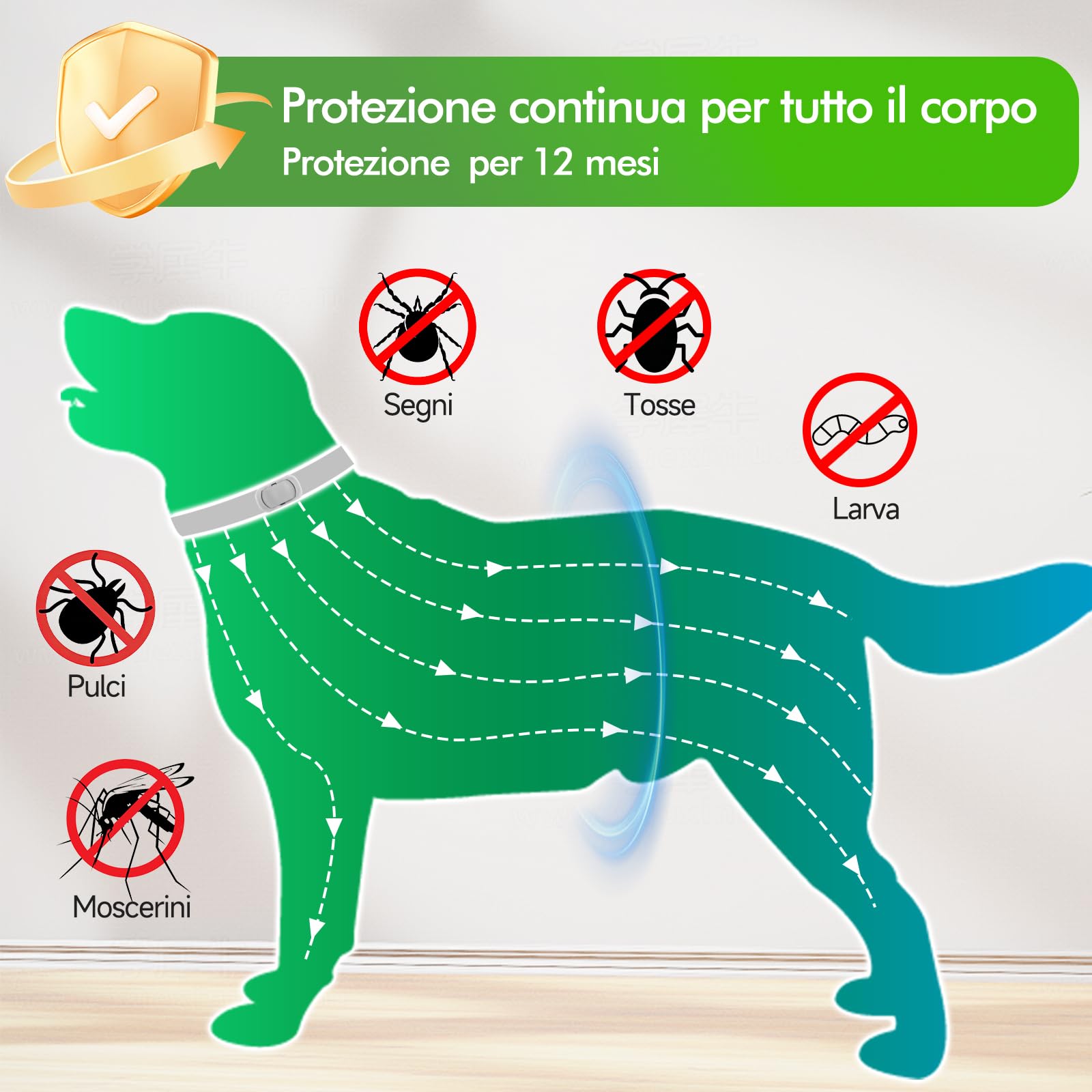 Collar Antiparasitario Perros, 2 Piezas Collar Ajustable y Resistente al Agua para 12 Meses, Repelente Duradero para la Prevención de Parásitos en Razas Pequeñas, Medianas y Grandes (65 cm) — view 2