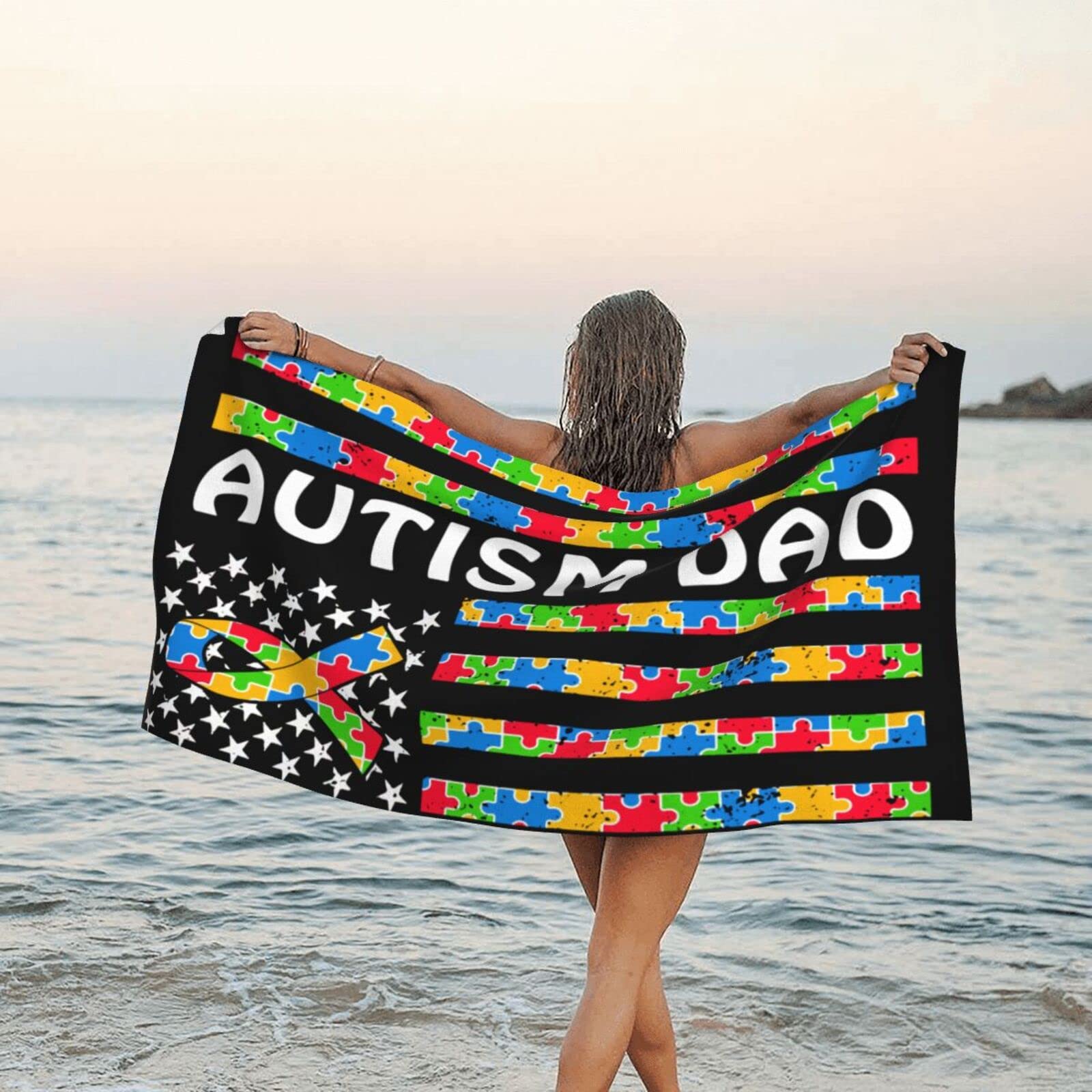 Serviette de Plage pour Natation Piscine Voyage 80X130CM Autisme