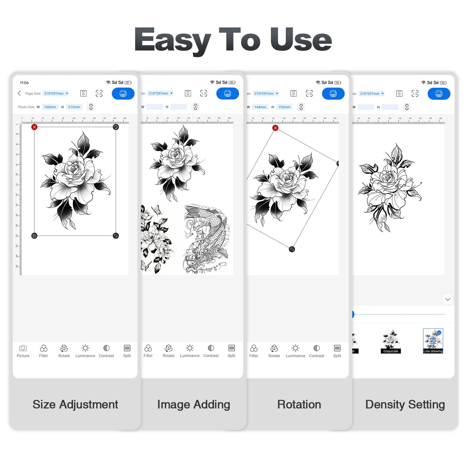 Bisofice A46 Tattoo Drucker Bluetooth Stencil Drucker mit 10pcs Transferpapier, Thermodrucker Tattoodrucker Kompatibel mit Smartphone, Android iOS Mac Windows