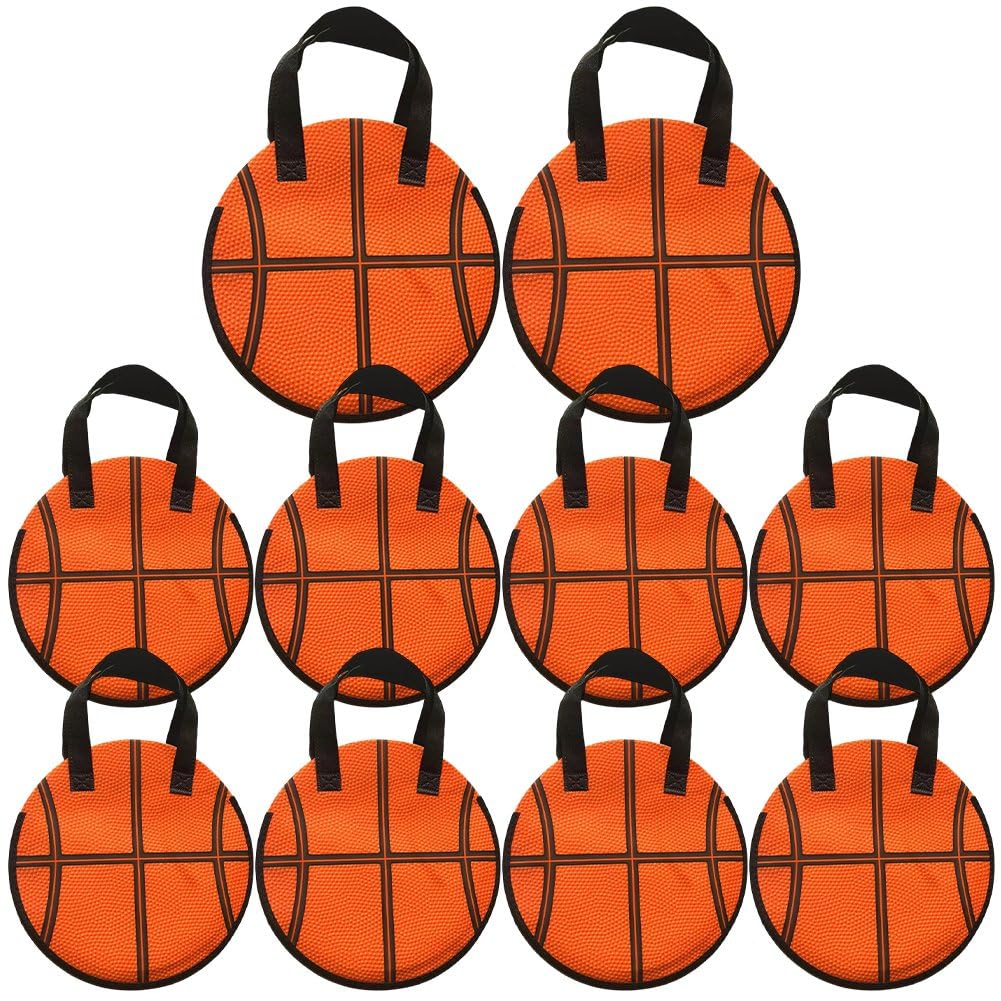 Fituenly 10 Pcs Basketball Party Favor Bags Basketball Gift Bags with Handle Round Non Woven Gift Pouches for Goodie Candy Snacks Birthday Party Supplies