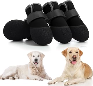 DOGOYS Dog Shoes, Outdoor Dog Boots Non-Slip Waterproof Dog Booties for Medium to Large Dogs 4Pcs for Winter Snowy Day, Summer Hot Pavement with Rugged Sole Black