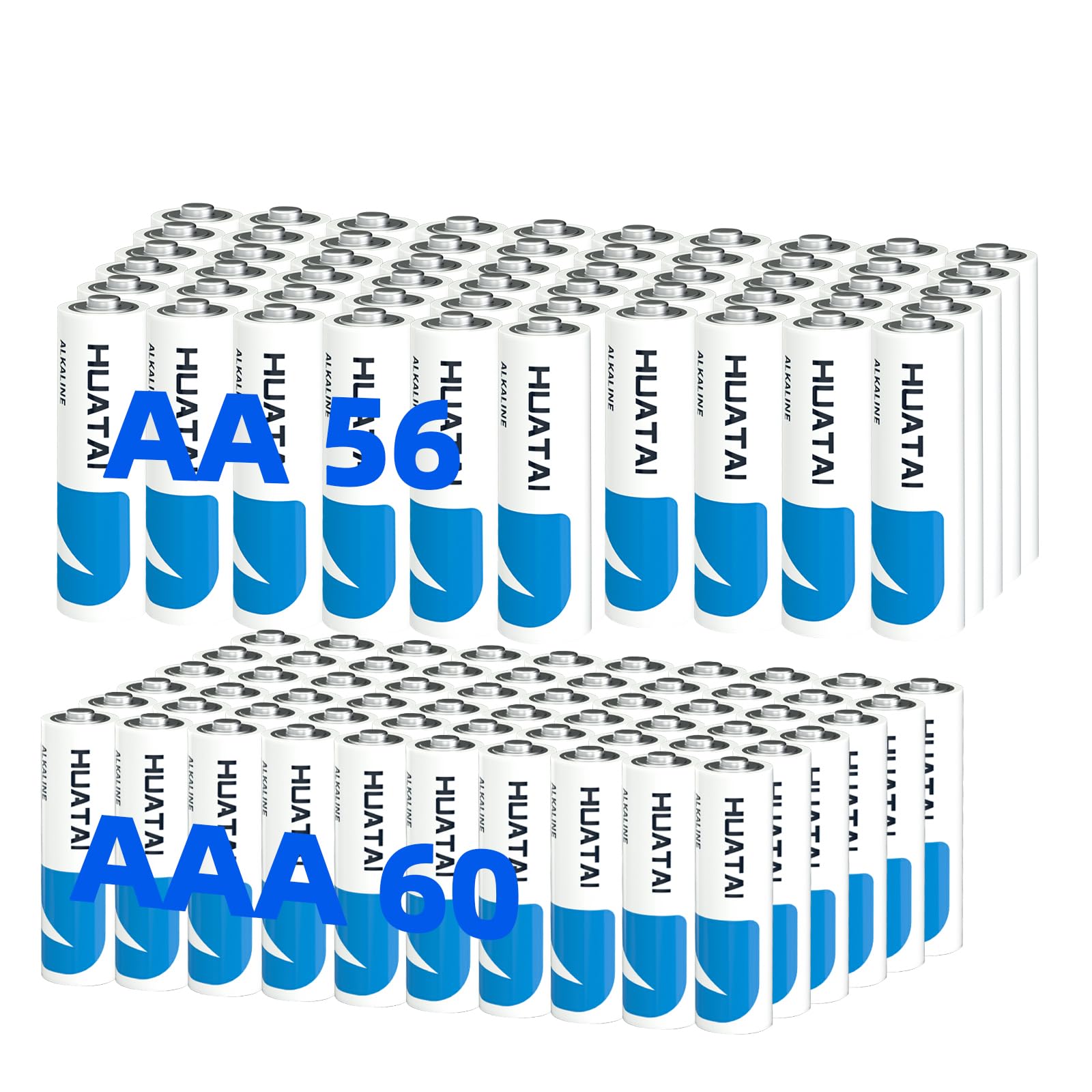 Confezione da 116 batterie alcaline AA e AAA, 56 batterie AA e 60 AAA per casa e ufficio, durata di 10 anni