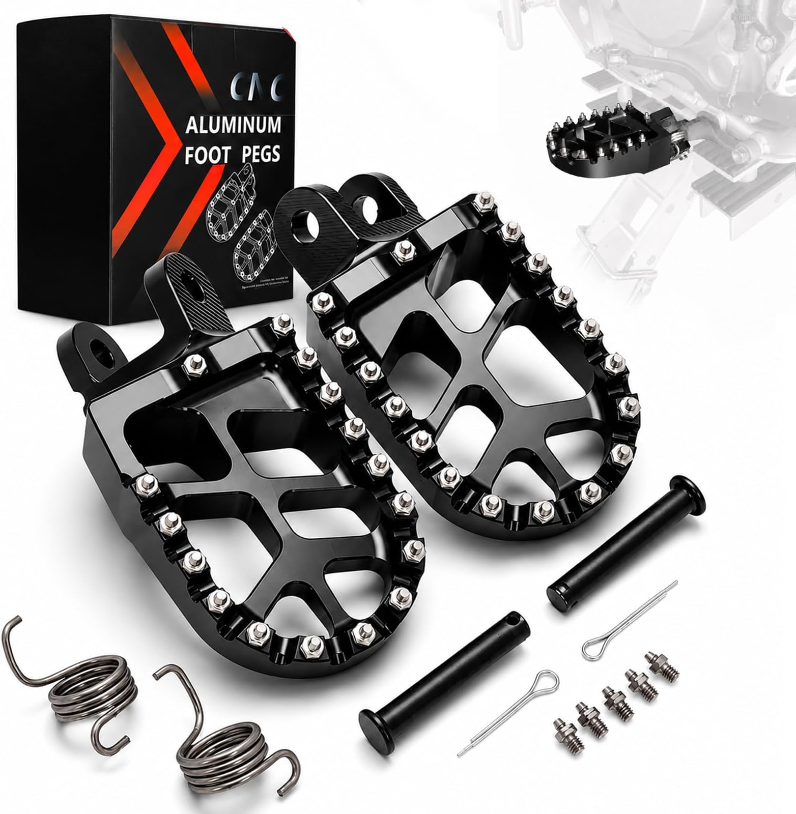 JFG RACING Dirt Bike Foot Pegs for KLX250/KLX250S/KLR650/KLX300R/XR650L | Footpegs pedal rest,for KLX250 06-20/KLX250S 09-14/KLR650 87-07/KLX300R 97-07 20/XR650L 92-21/XR600R 89-00/CRM250 CR85R,black