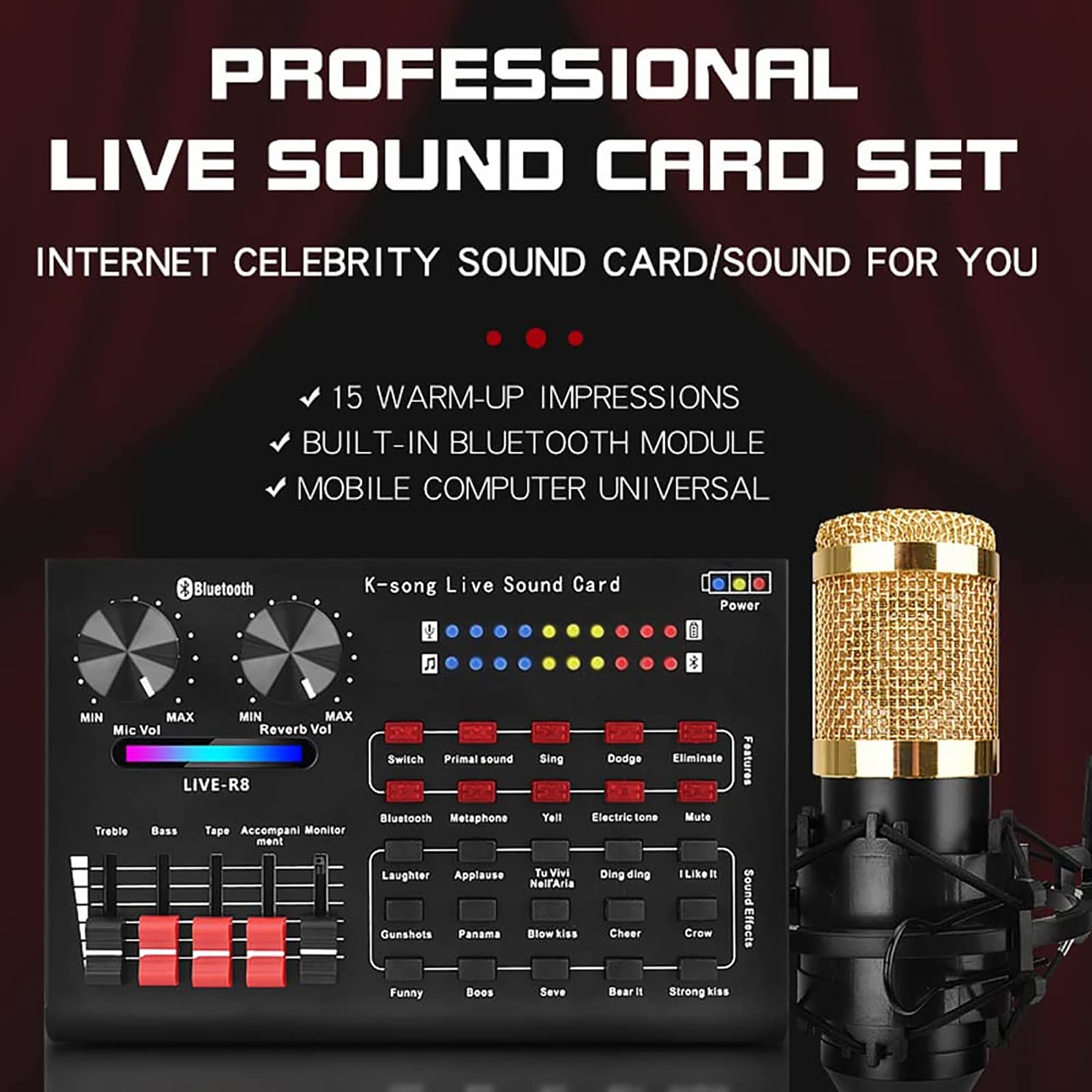 Scheda Audio Dal Vivo, Mixer Audio Per Effetti Sonori Multipli Con Cuffie, Regolazione Degli Alti E Dei Bassi, Ingresso Per L'accompagnamento, Per Feste Di Registrazione Professionali Palchi KTV