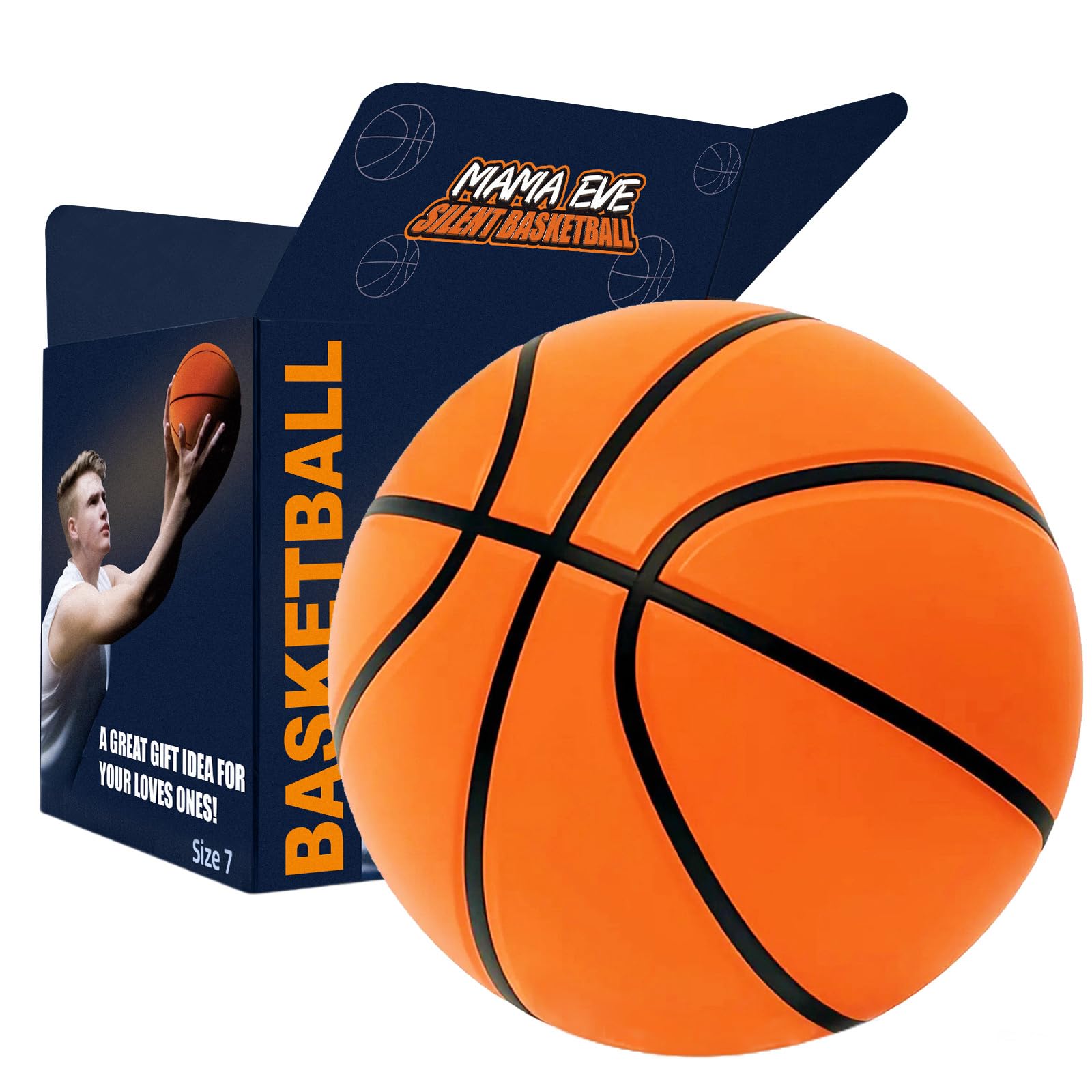 Silent Basketball Size7, New Upgraded Weight 600g Grooved Airless Indoor Basketball, Non-derforming Package, Real Feel & Bounce Like Official Ball, Quiet Dribbling Indoor Training