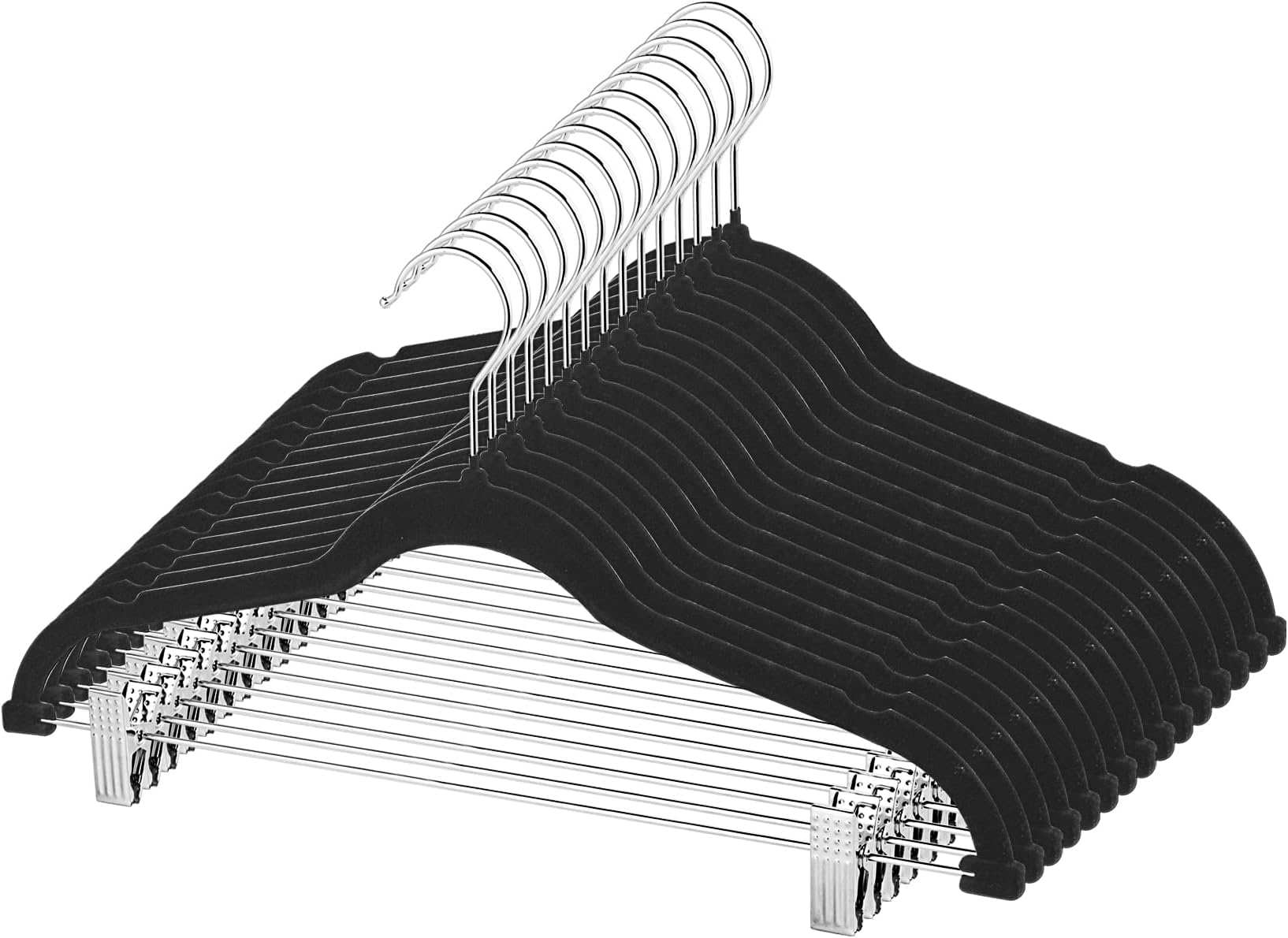 Homeit Pants Hangers with Clips 10 Pack Black Velvet Hangers Non Slip Space