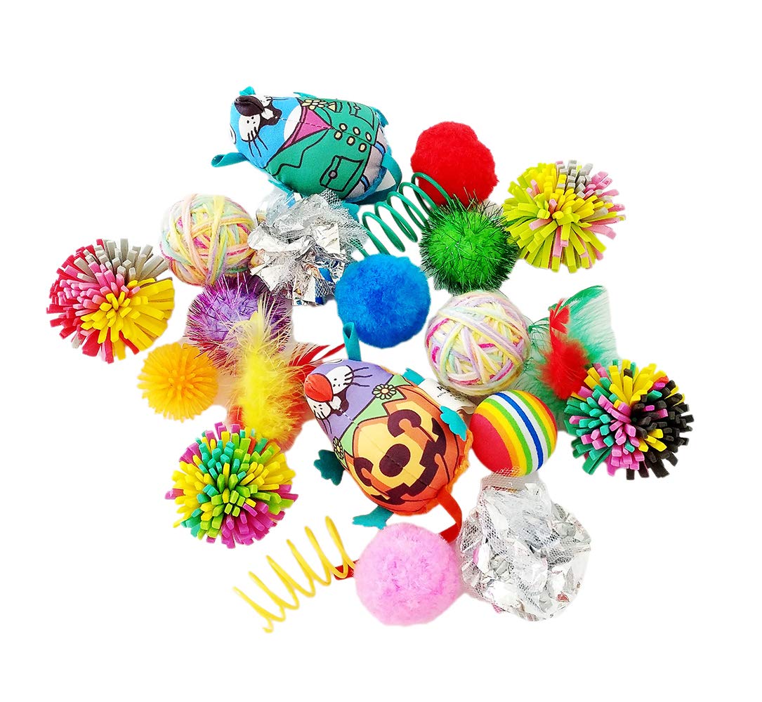 PET SHOW 20pcs/Lot Cats Toys Interactive Balls Variety Pack for Kitten Mice Feather Sparkle Crinkle Ball Bells Spring
