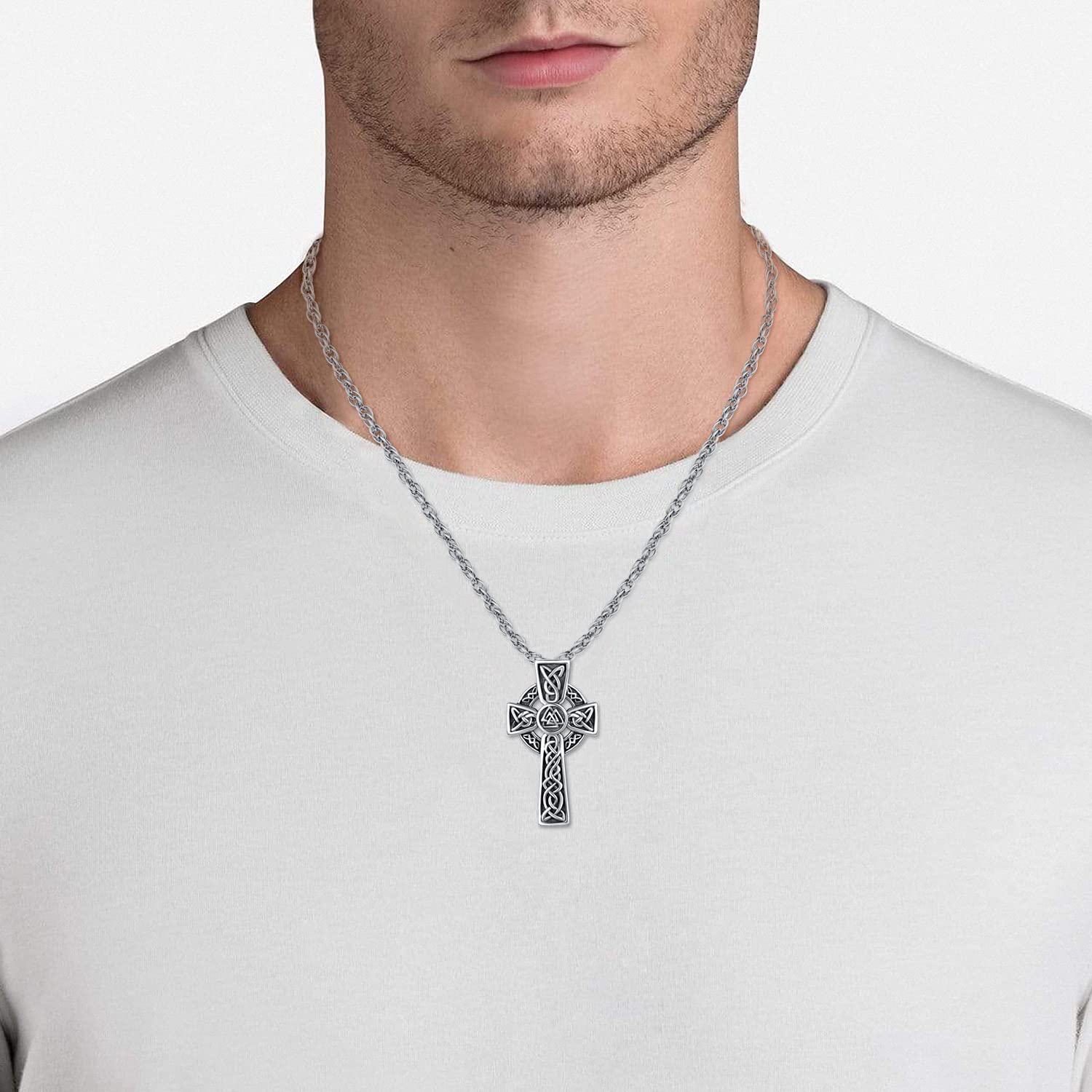 Collana con nodo celtico irlandese in argento Sterling 925 con croce religiosa di protezione Triquetra Trinity Triquetra, collana con ciondolo a triangolo, gioiello per uomo e donna