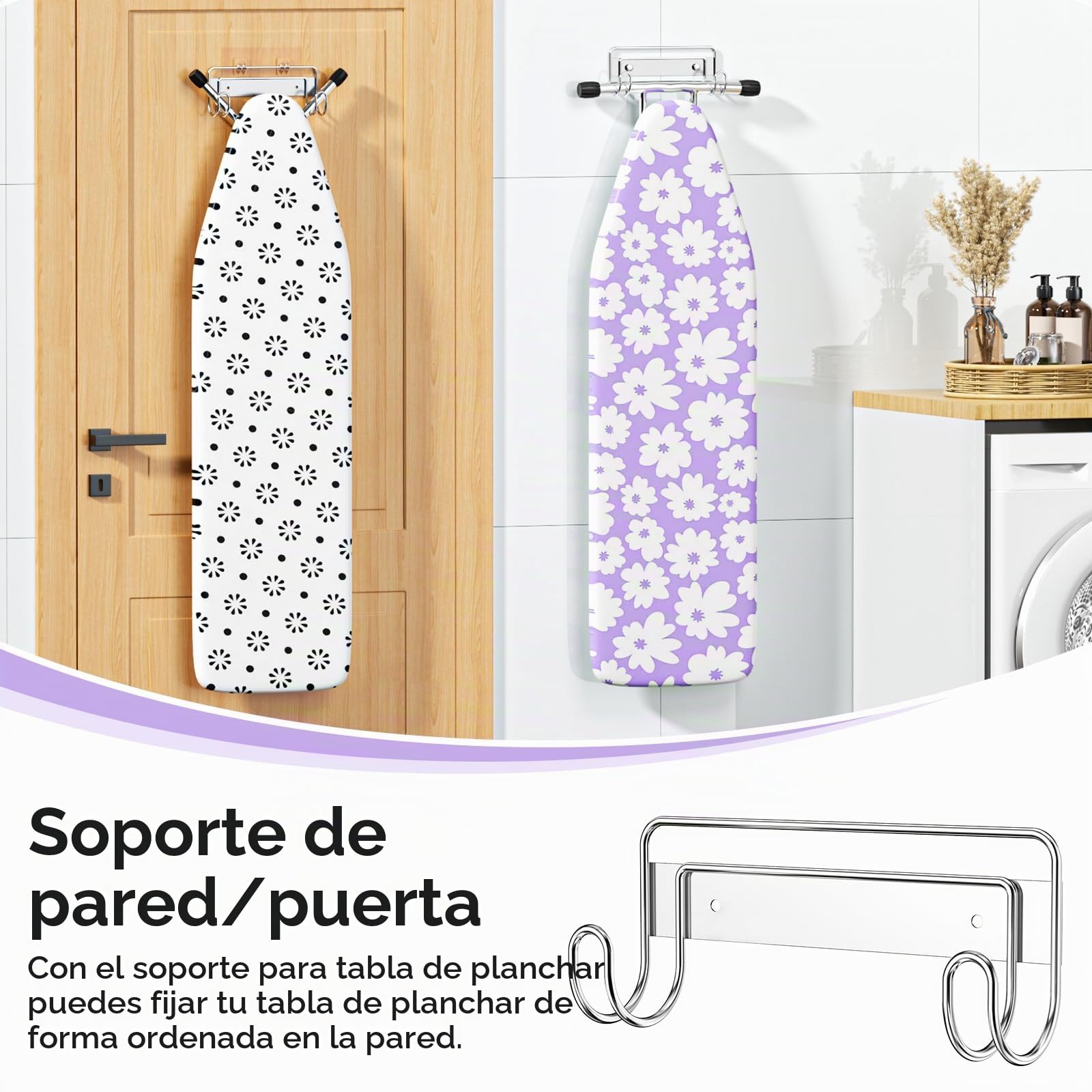 Soporte para Tabla de Planchar, Almacenamiento para Tabla de Planchar, Colgador de Pared para Tabla de Planchar, Percha de Acero Inoxidable, Gancho Ppra Tabla de Planchar para Pared o Puerta Plateado