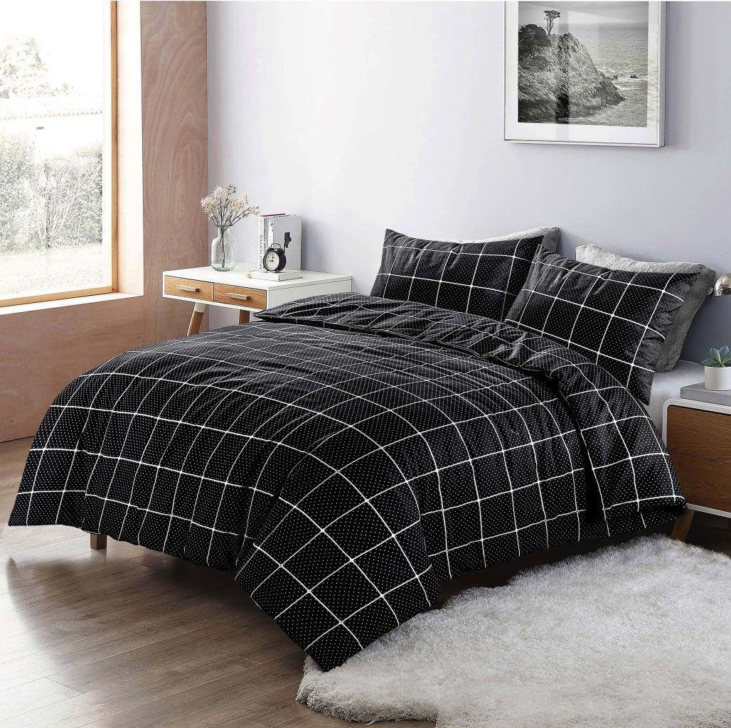 Kampala Hill Mateo Reversible Stripes and Dots Duvet Cover Set Black Geometric Kingsize Bedding Set
