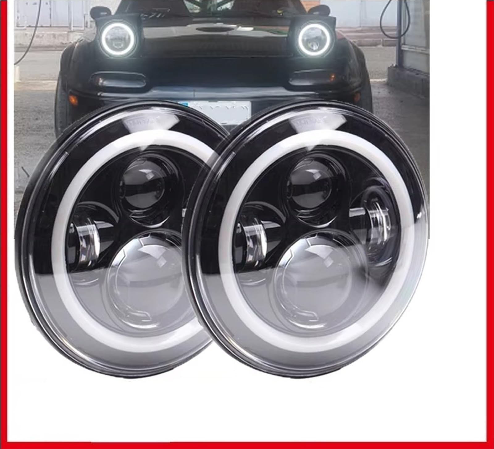 Faro Principale Fari Anteriori A LED Da 7" Con Luci Angel Eyes Complete Per Nissan Patrol Y60 Safari Fanale anteriori(Pair black SET)