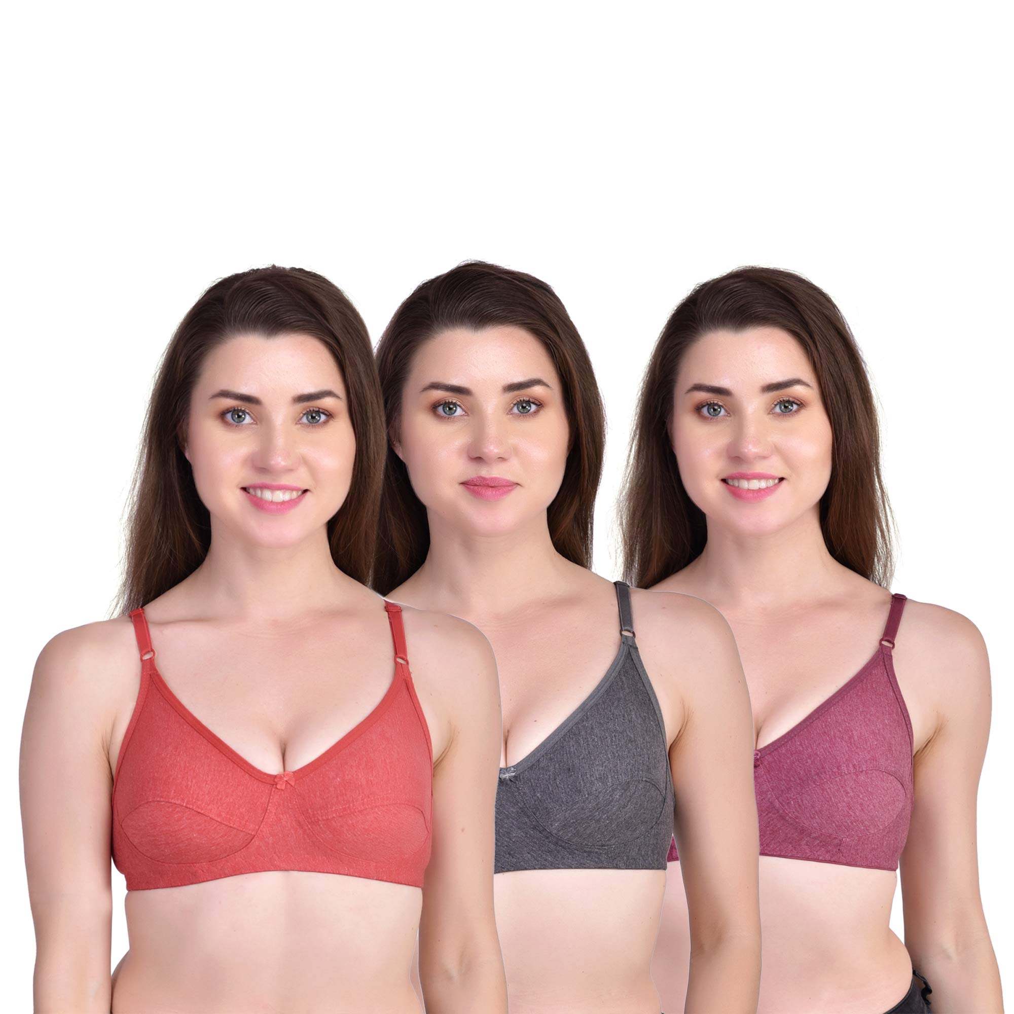 Women's Cotton Non-Padded Wire Free Full Coverage Bra Multicolored