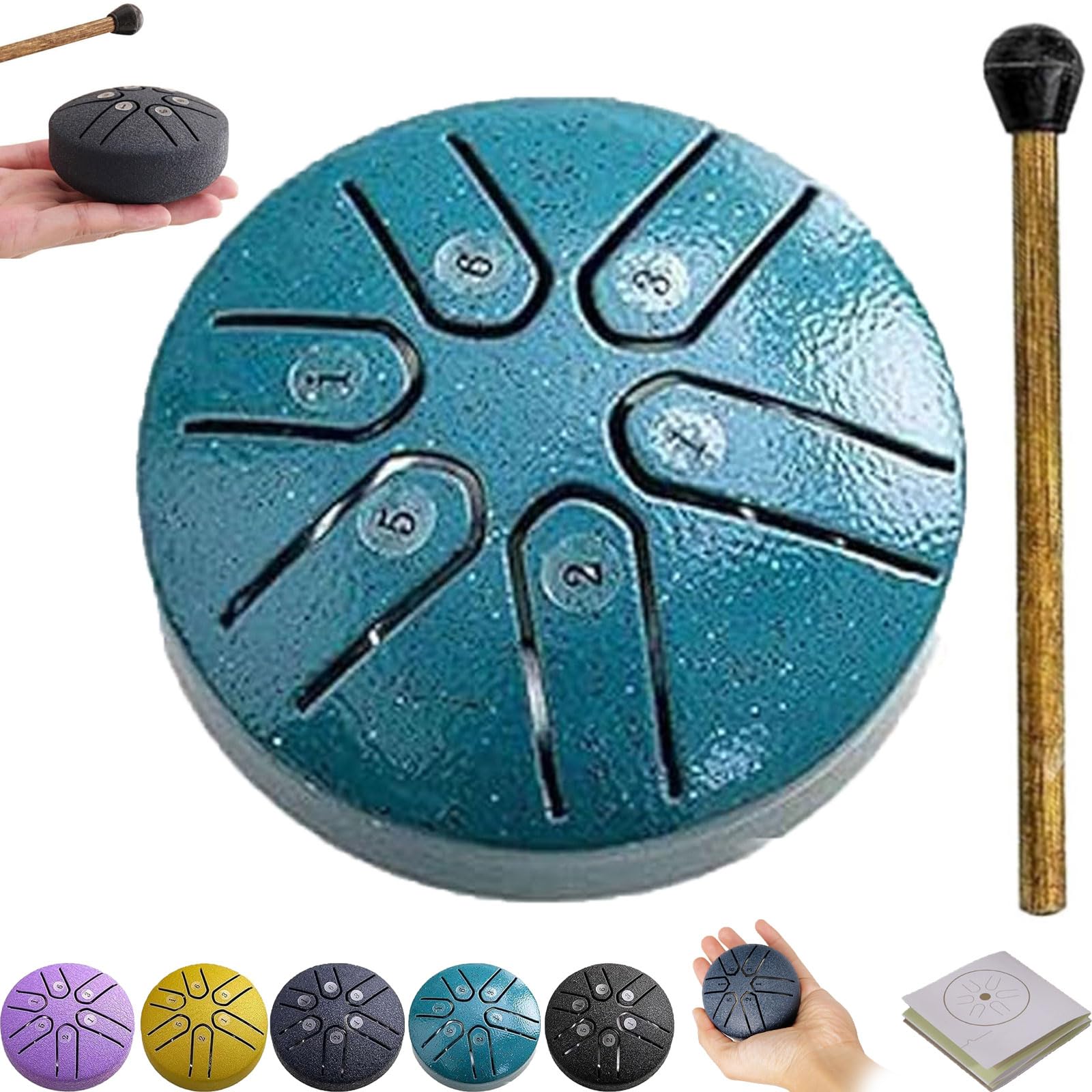 Tambour à pluie pour l'extérieur, tambour à langue en acier de 7,6 cm, 6 notes pour l'extérieur, mini tambour de pluie pour jardin avec sac de voyage et maillets