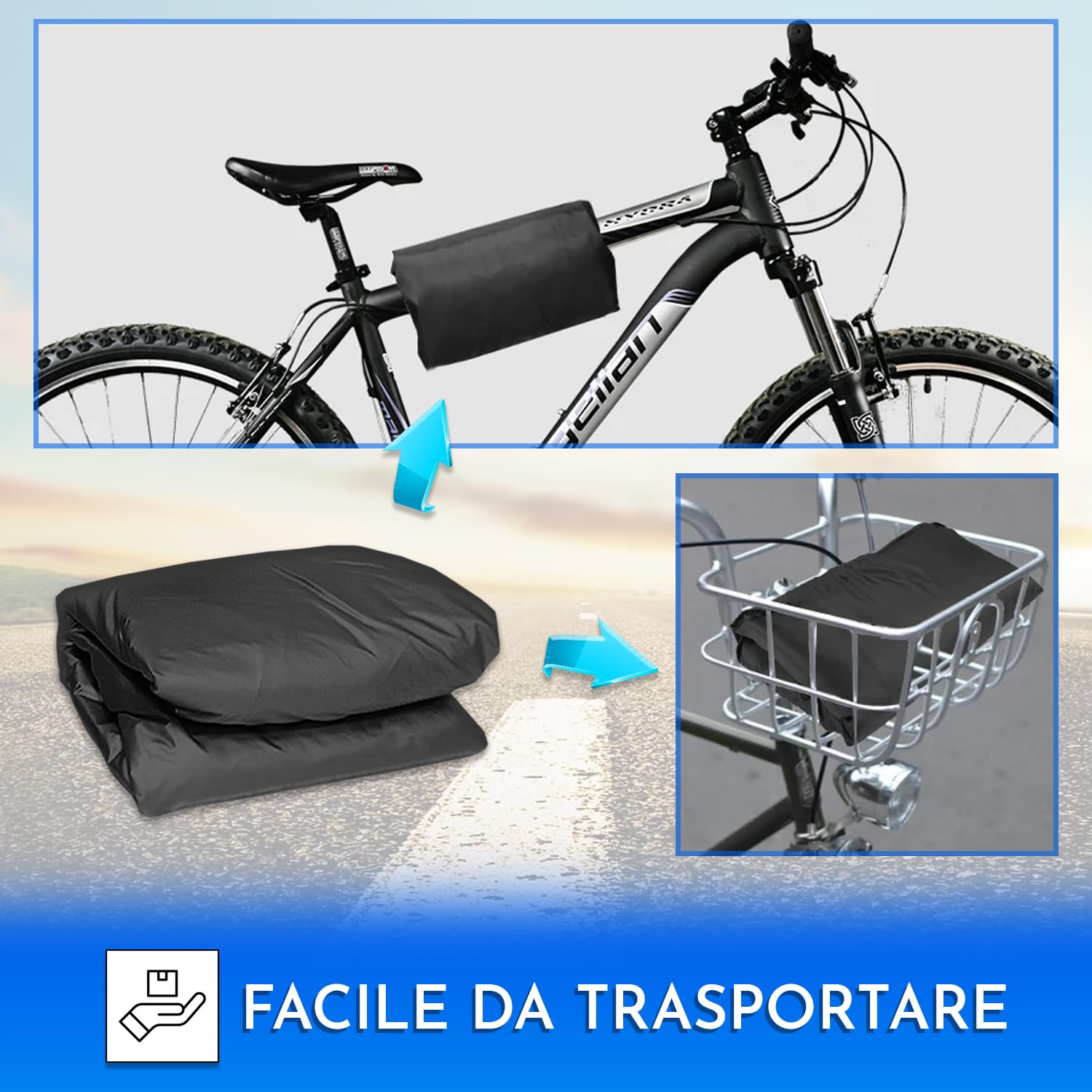 Copri bicicletta da esterno impermeabile Materiale PEVA 240 x 140 cm Protegge da sole pioggia polvere Nero