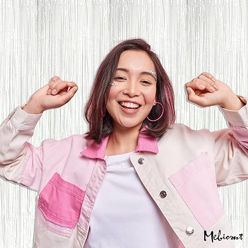 Miniatura 4 de Paquete de 4 cortinas de flecos azules, 3.2 pies x 8.2 pies de papel de oropel metálico, cortinas de fondo para cabina de fotos, cumpleaños, boda,