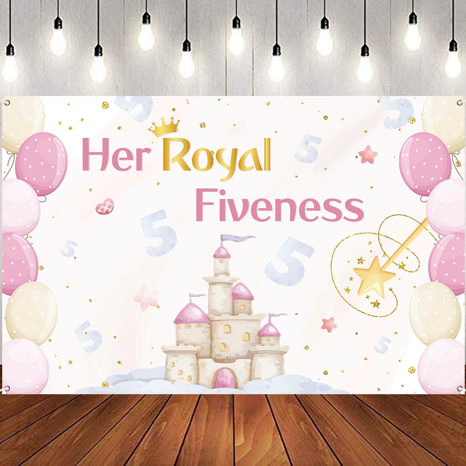 Her Royal Fiveness Backdrop Banner, Happy 5th Birthday Party Photography Backdrop Durable Fabric, Cheers to 5 Years Birthday Party Decorations Photo