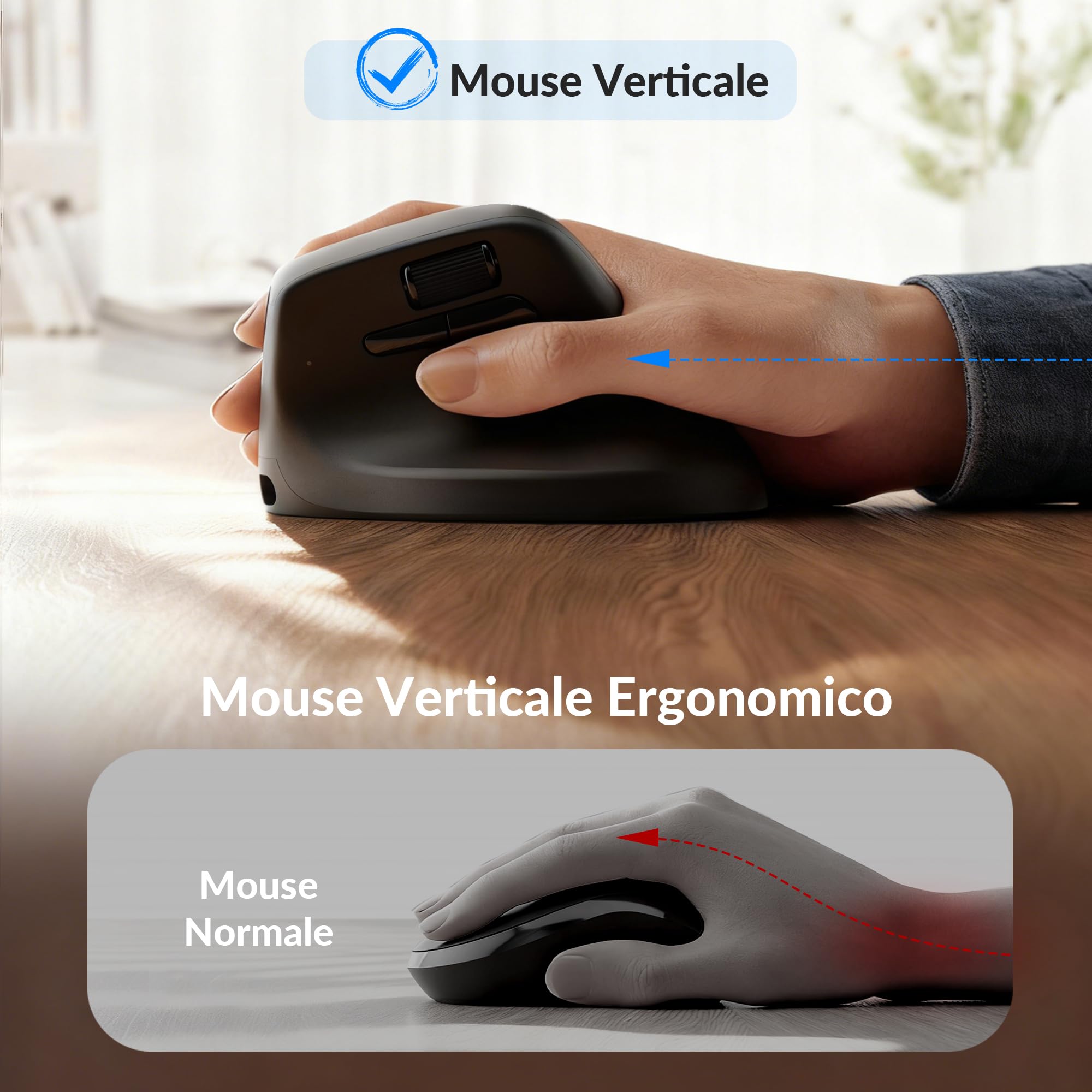 Keychron M5 8K Mouse Ergonomico Verticale, 30 000 DPI, 750 IPS PixArt 3950, 2,4 GHz/Bluetooth 5.3, Batteria da 600 mAh, Programmabili, Mouse da Gioco Wireless 8000Hz per Windows, macOS e iPadOS - Nero