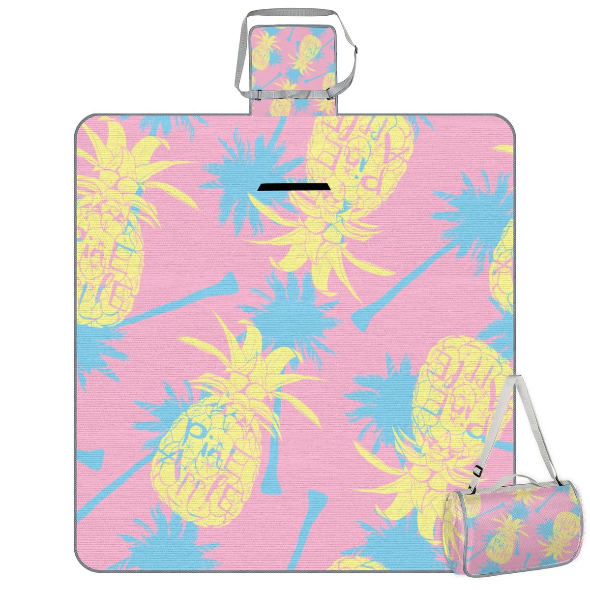 Shimoshe Picnic Blankets 57”x 59”, Abstract Tropical Pineapple Waterproof Sandproof Picnic Mat Lightweight Foldable Beach Blanket for Camping Park Grass Beach Outdoor Blanket