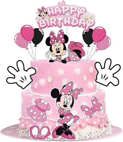 EnlSinr 9 piezas de decoración de pastel de Minnie rosa para niñas, lazo rosa y guantes blancos, decoración de cumpleaños de ratón, decoración de disponible en Yaxa Peru